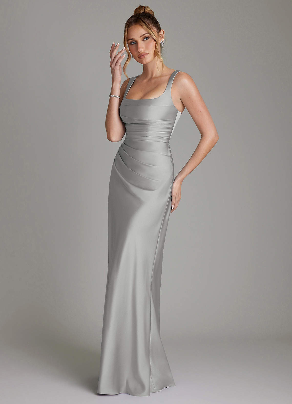 Azazie Agustina Brudepigekjoler Havfrue Korset Stræk satin Gulv-længde Kjole image4