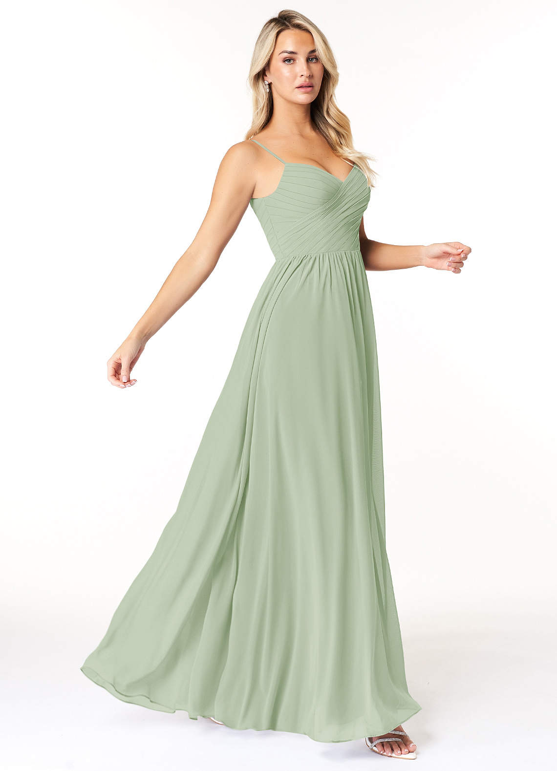 Azazie Lisbon Bridesmaid Dresses Dusty Sage A-Line Sweetheart Neckline Chiffon Dress image1