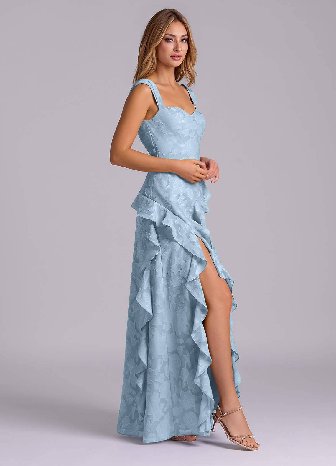 Azazie Sloane Bridesmaid Dresses Sky Blue A-Line Sweetheart Neckline Floral Burnout Dress image4