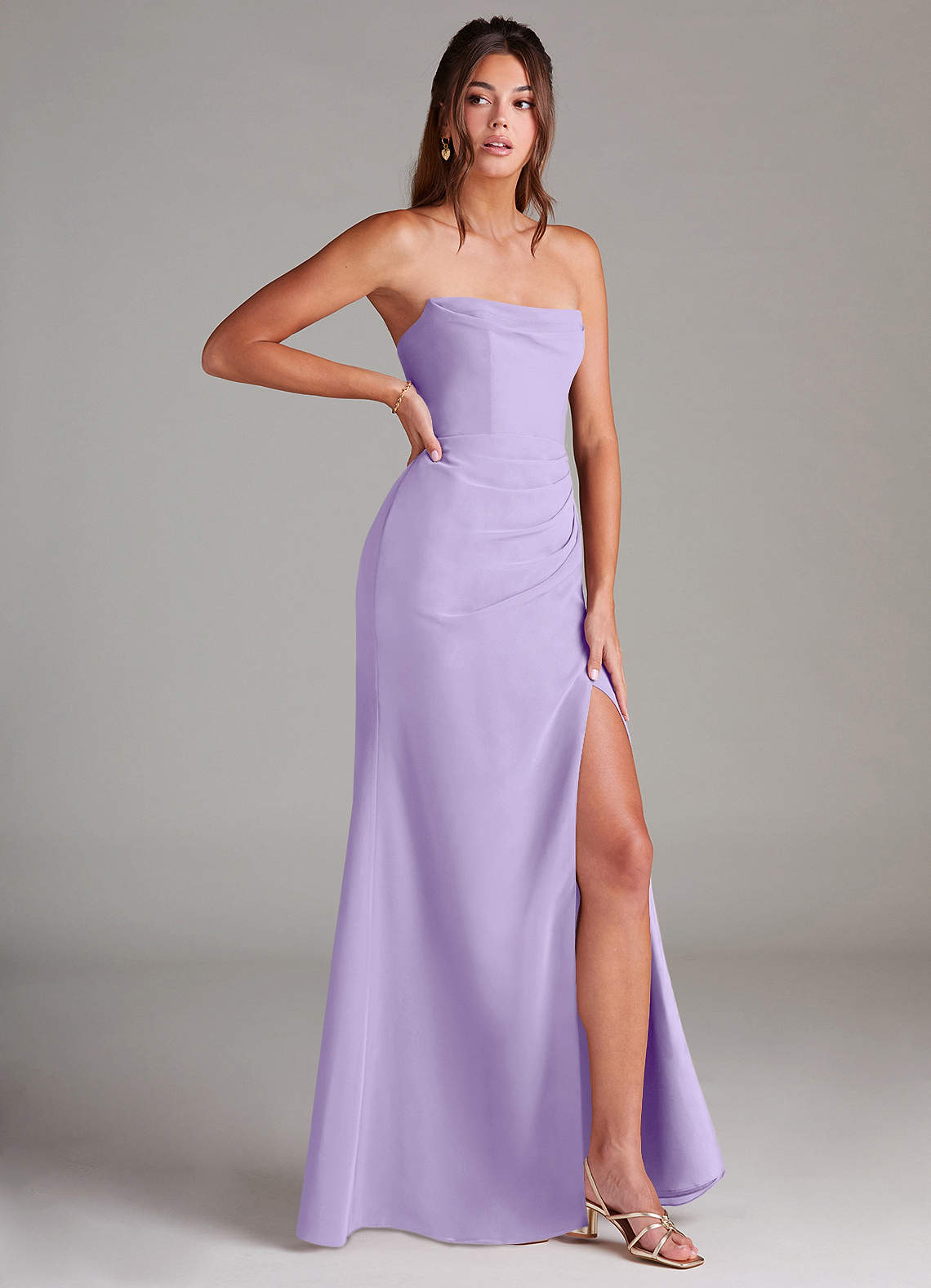 Azazie Leonis Bridesmaid Dresses Lilac Sheath Strapless Chiffon Convertible Dress image7