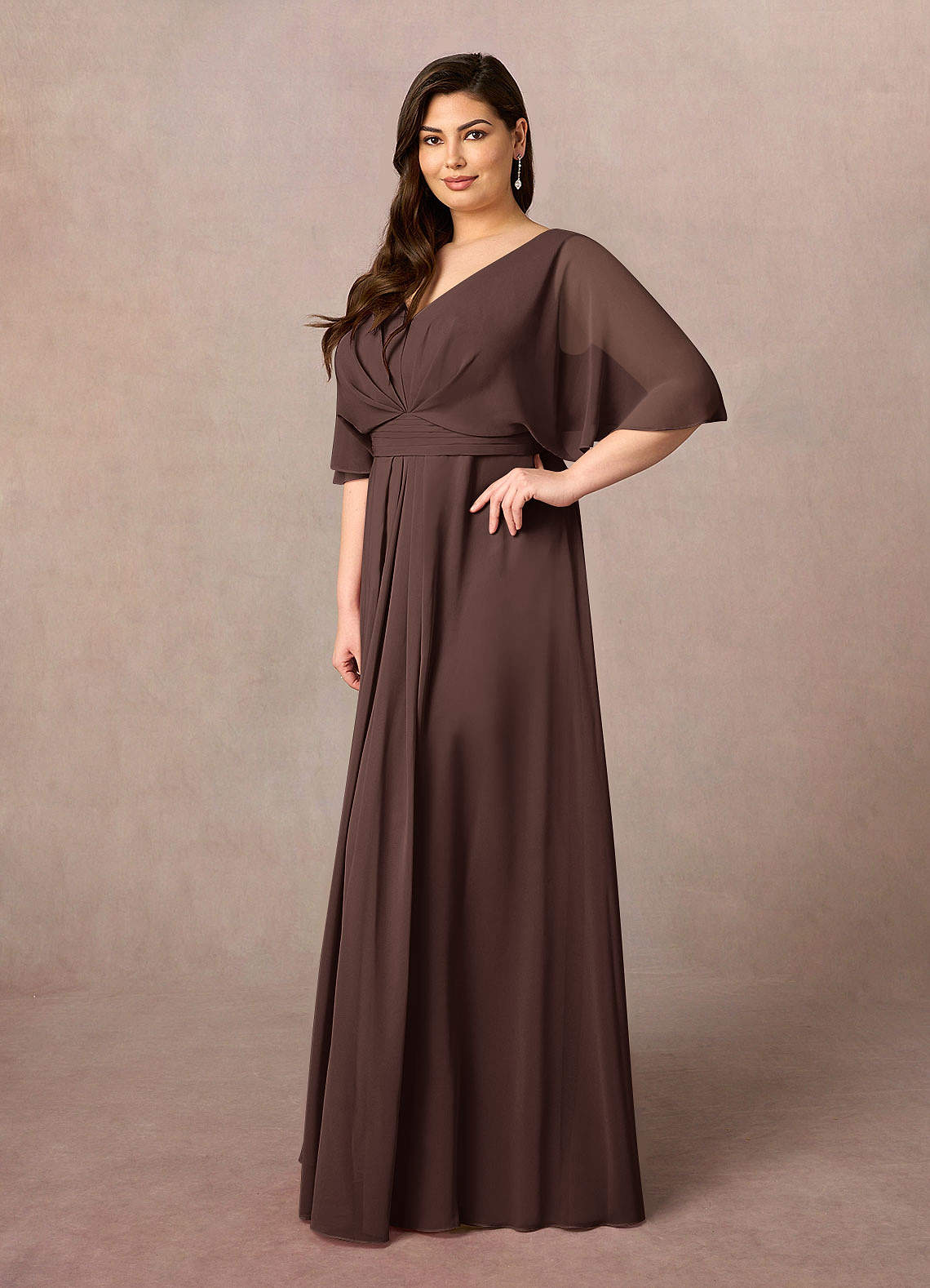 Azazie Oksana Mother of the Bride Dresses Ganache A-Line V-Neck Pleated Chiffon Dress image2