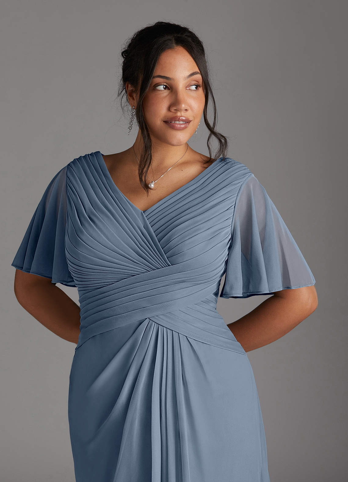 Azazie Emmeline Mother of the Bride Dresses Twilight A-Line V-Neck Pleated Mesh Dress image9