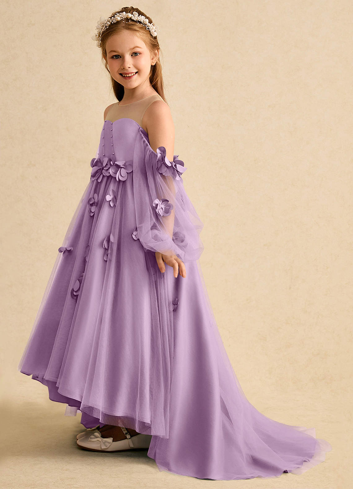 Azazie Karrie Flower Girl Klänningar Klä A-Line i Tyll med ärmar image2