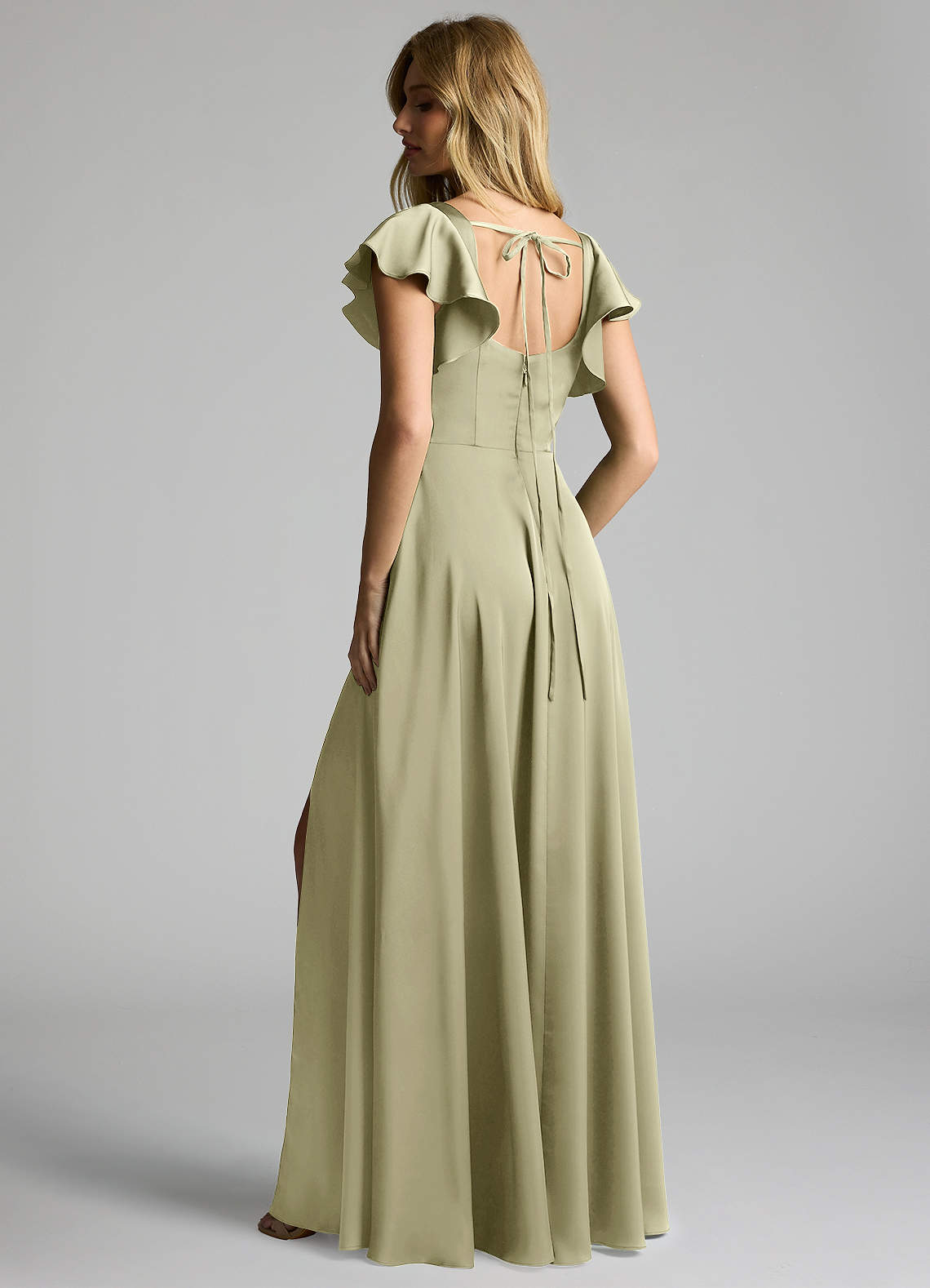 Azazie Bondi Vestidos de madrinha de casamento Vestido Pistache de Cetim elástico de Linha A com Arco image2