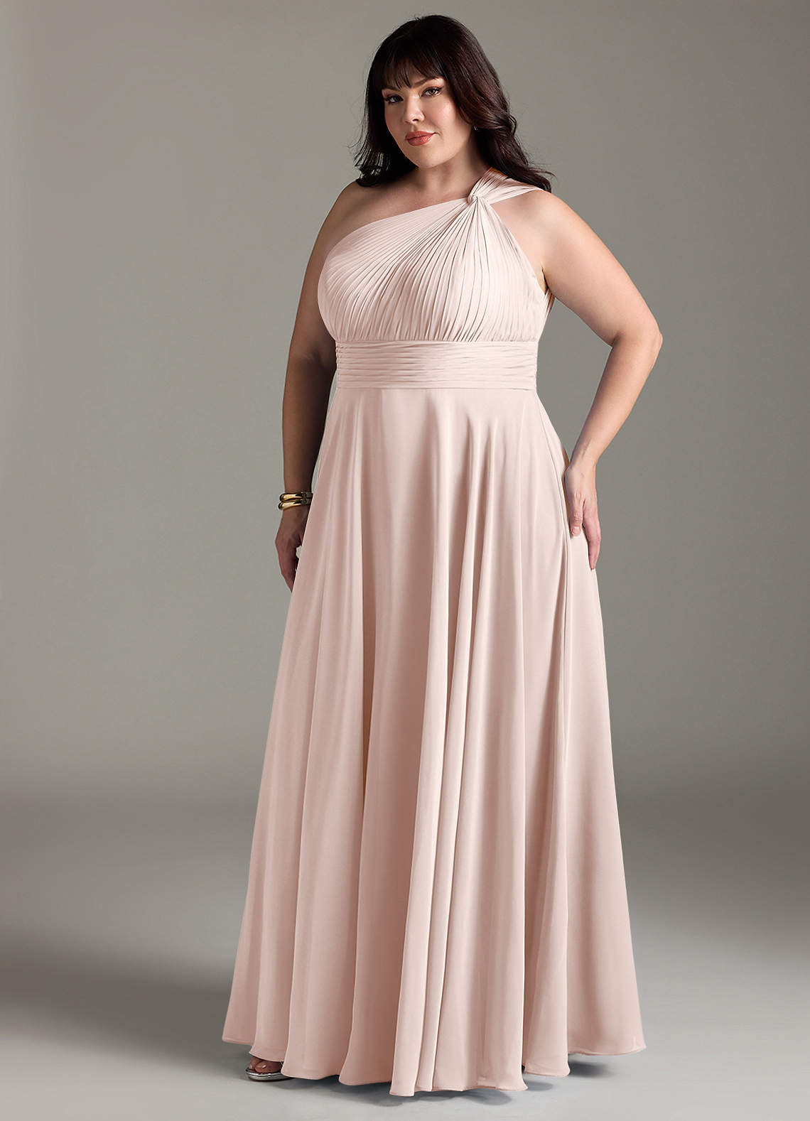 Azazie Charlize Bridesmaid Dresses Rose Petal A-Line One Shoulder Chiffon Dress image10