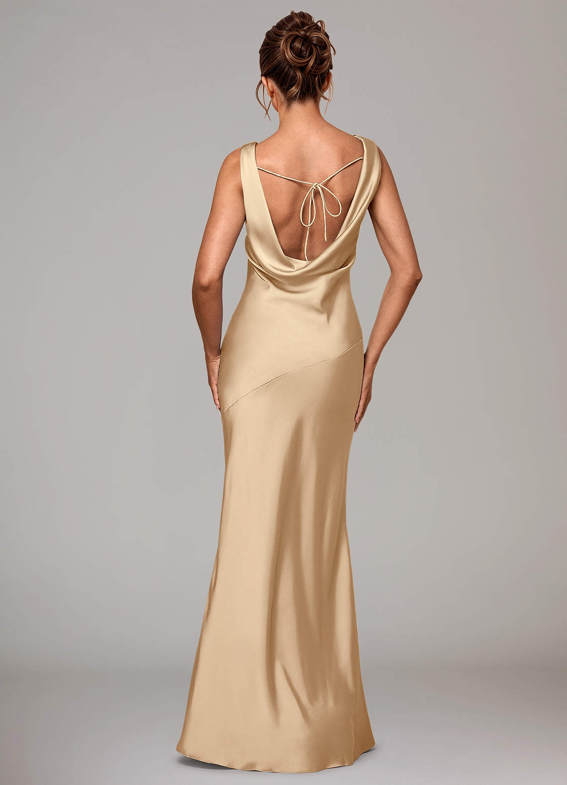 Azazie Rylina Bridesmaid Dresses Champagne Mermaid Stretch Satin Dress image4