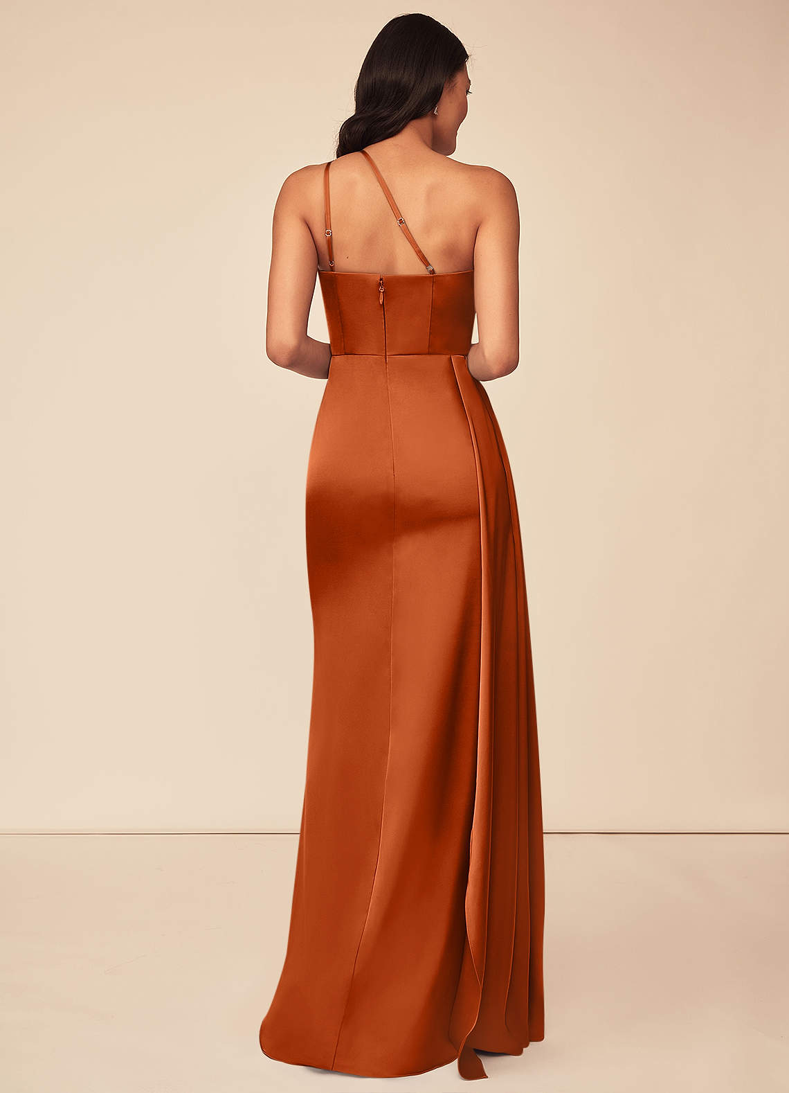 burnt orange backless dress Azazie Amani