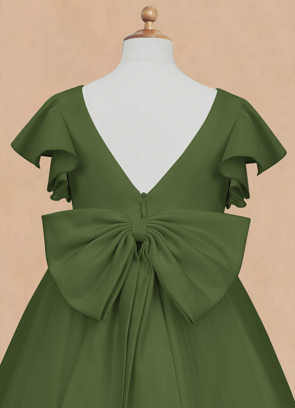 Azazie Kaeya Flower Girl Dresses Olive A-Line Bow Tulle Dress image7