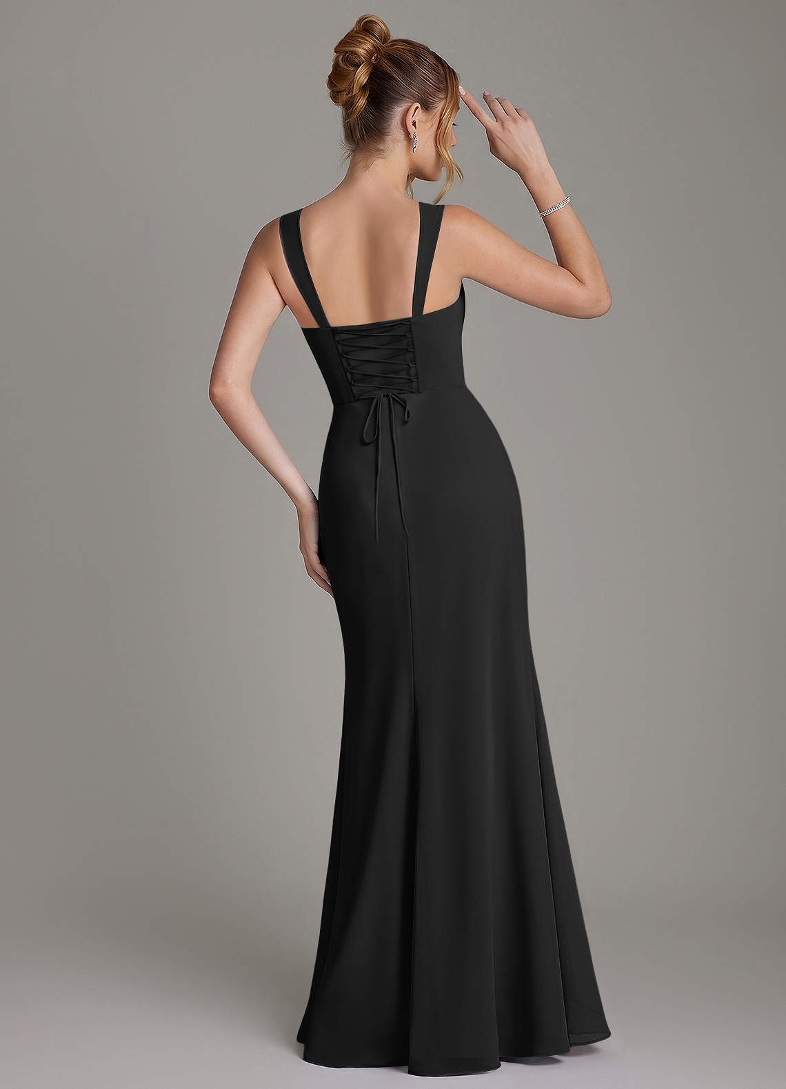 Azazie Agustina Bridesmaid Dresses Black Mermaid Corset Chiffon Dress image6