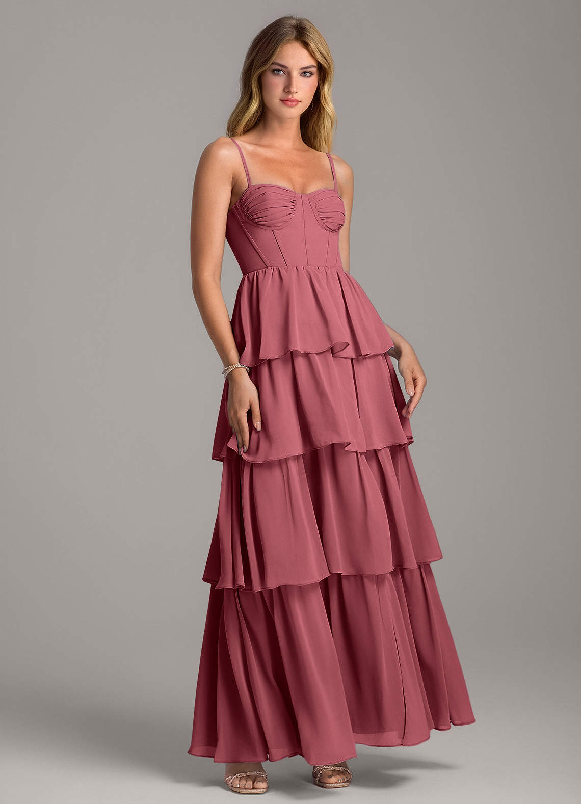 Azazie Alanna Brautjungfernkleider A-Linie Herzausschnitt Chiffon Kleid Merlot image1