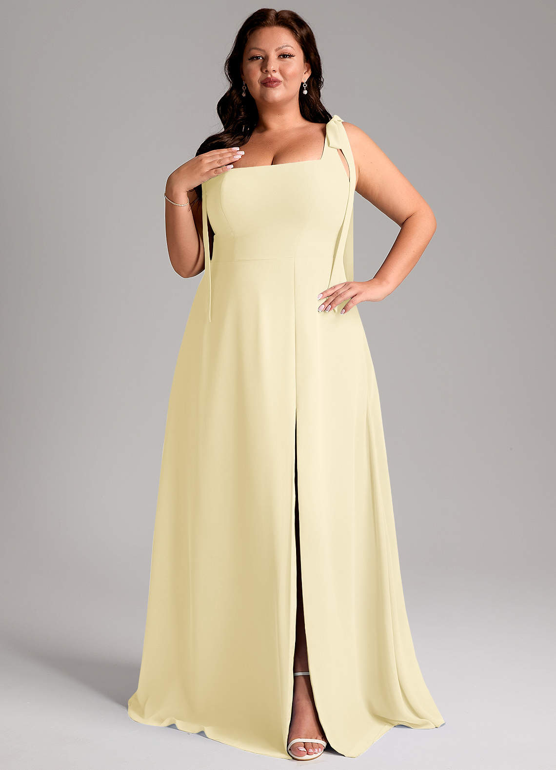 Azazie Debra At-home Try On Dresses Agave A-Line with Pockets Chiffon Convertible Dress image12