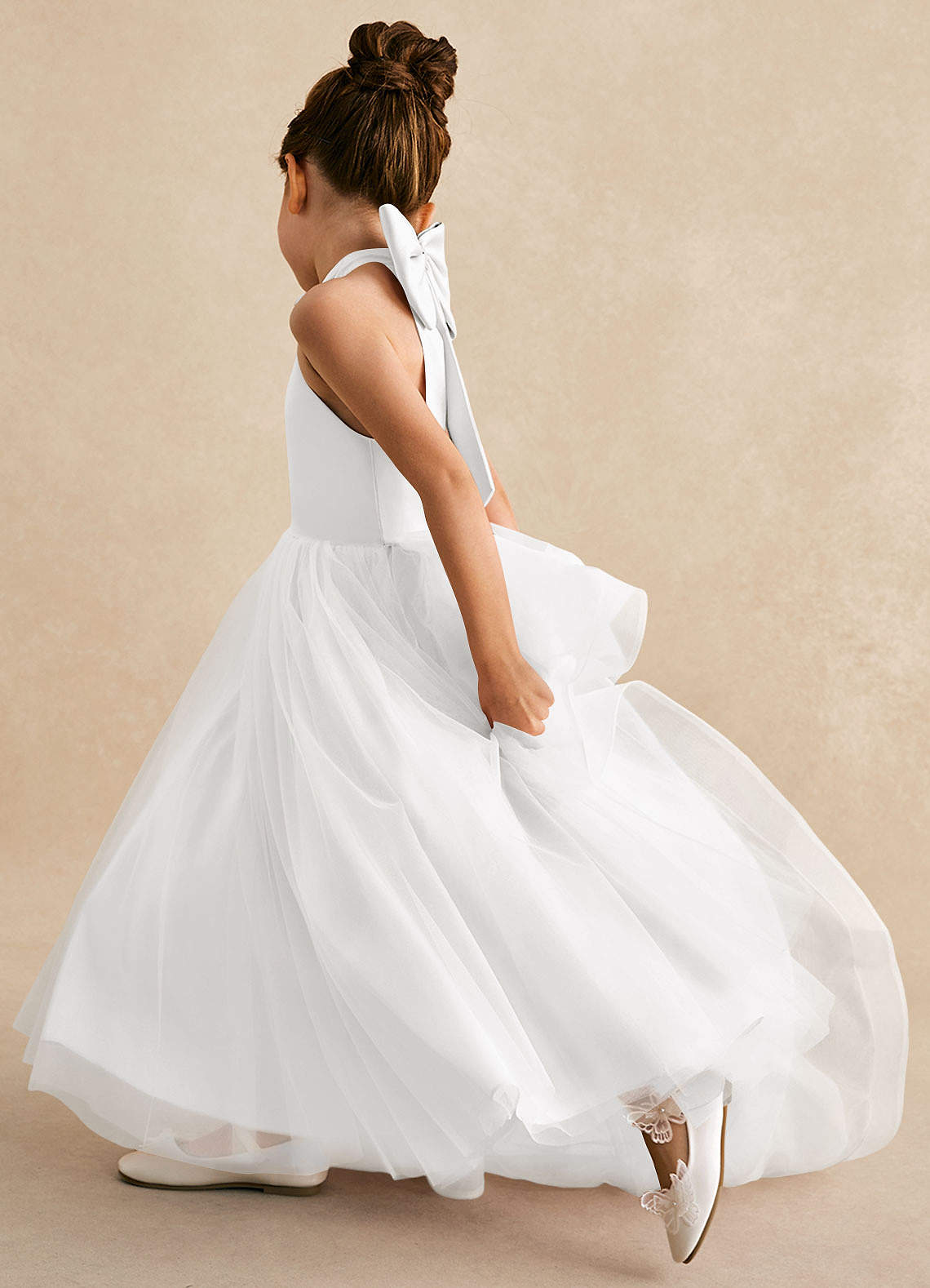 Azazie Bev Blumenmädchenkleider A-Linie Cabrio Tüll Kleid Weiß image6