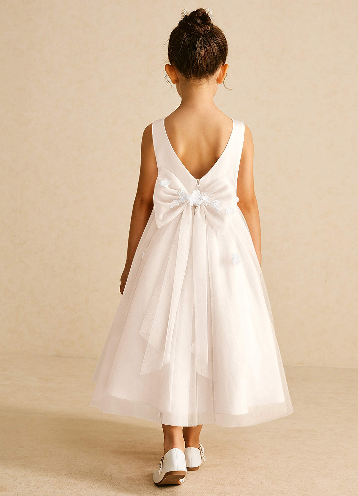 Azazie Tillie Flower Girl Dresses White Alabaster A-Line Lace Tulle Dress image1