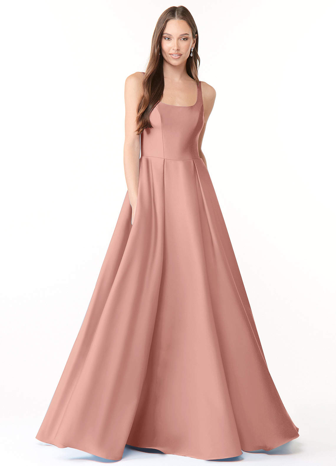 Azazie Neve Bridesmaid Dresses Rosette Ball-Gown with Pockets Stretch Satin Dress image1
