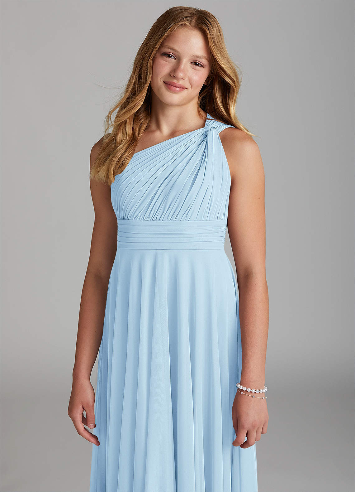 Azazie Charlize Junior Sky Blue A-Line Mesh Dress image5