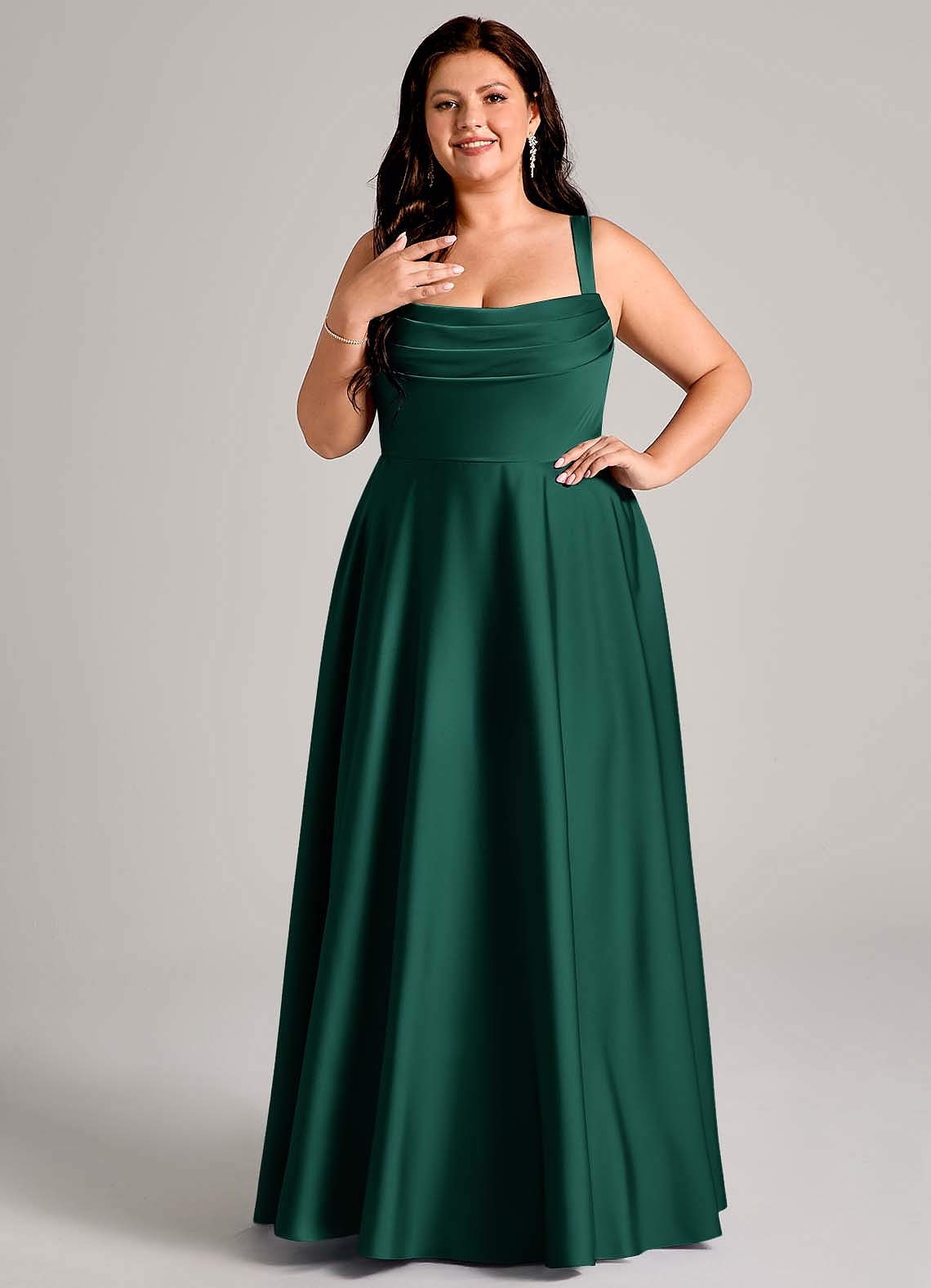 Azazie Shaude Bridesmaid Dresses Emerald A-Line Pleated Stretch Satin Dress image7