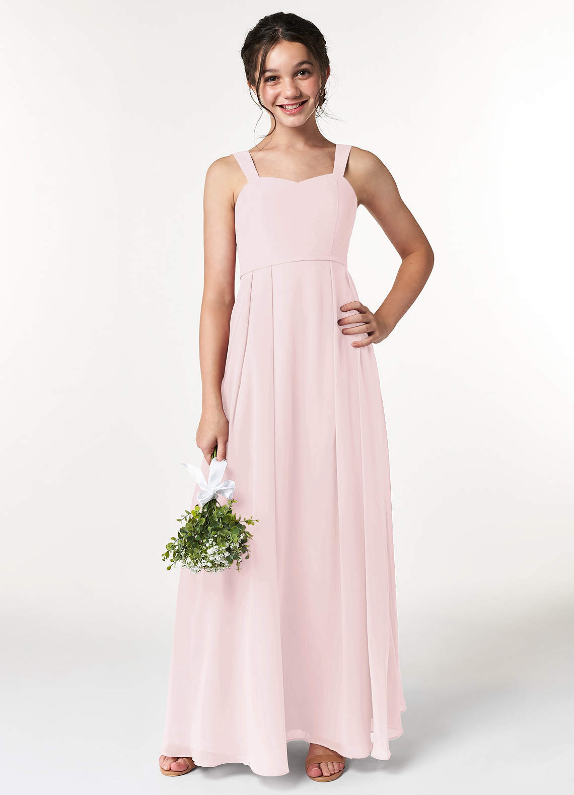 Azazie Simoan Junior Abito A-Line in Chiffon Scollo a Cuore Rosa Rossore image1