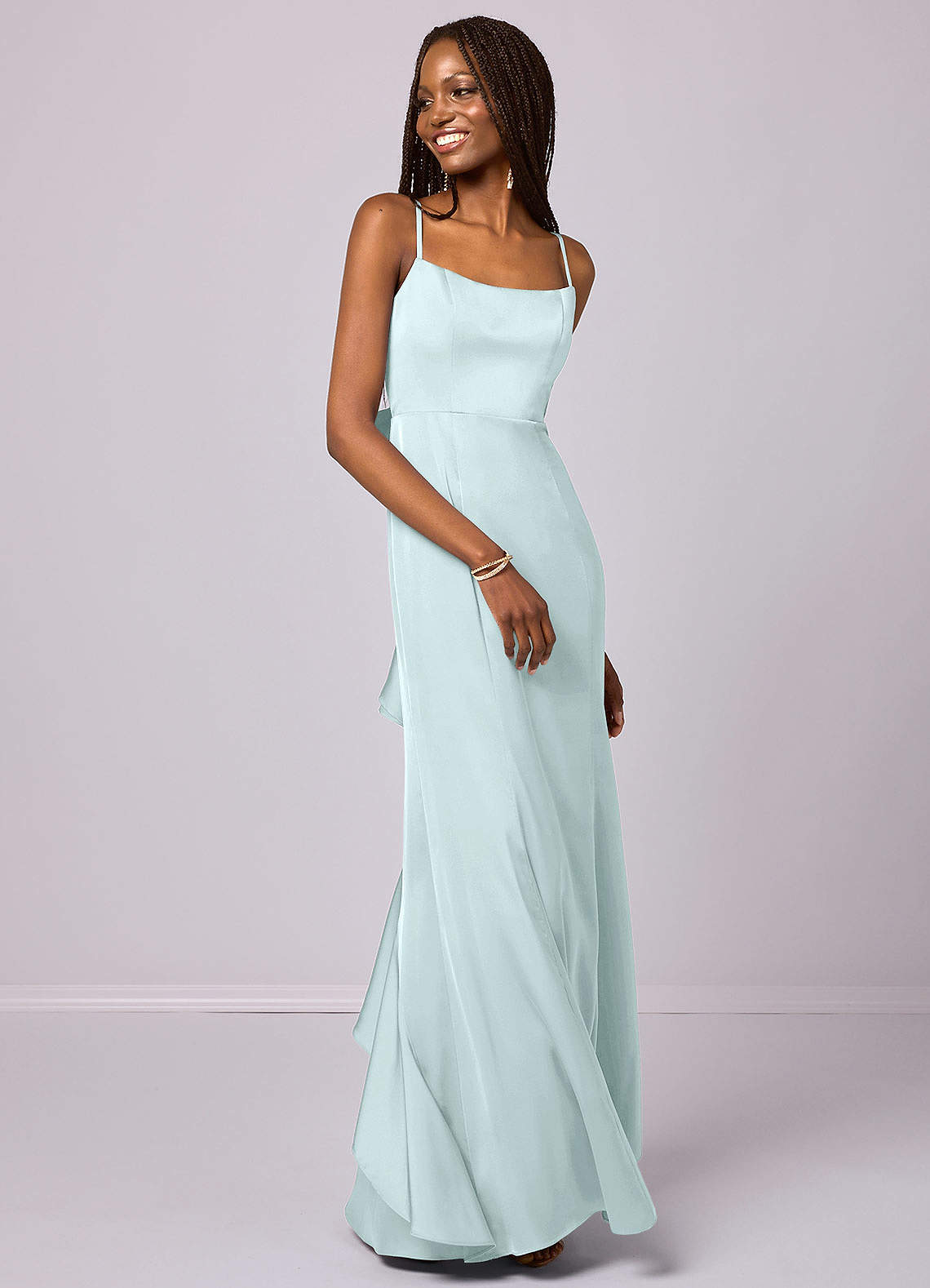 Barbie ♥ Azazie Final Sale Agave Mermaid Bow Stretch Satin Dress image2