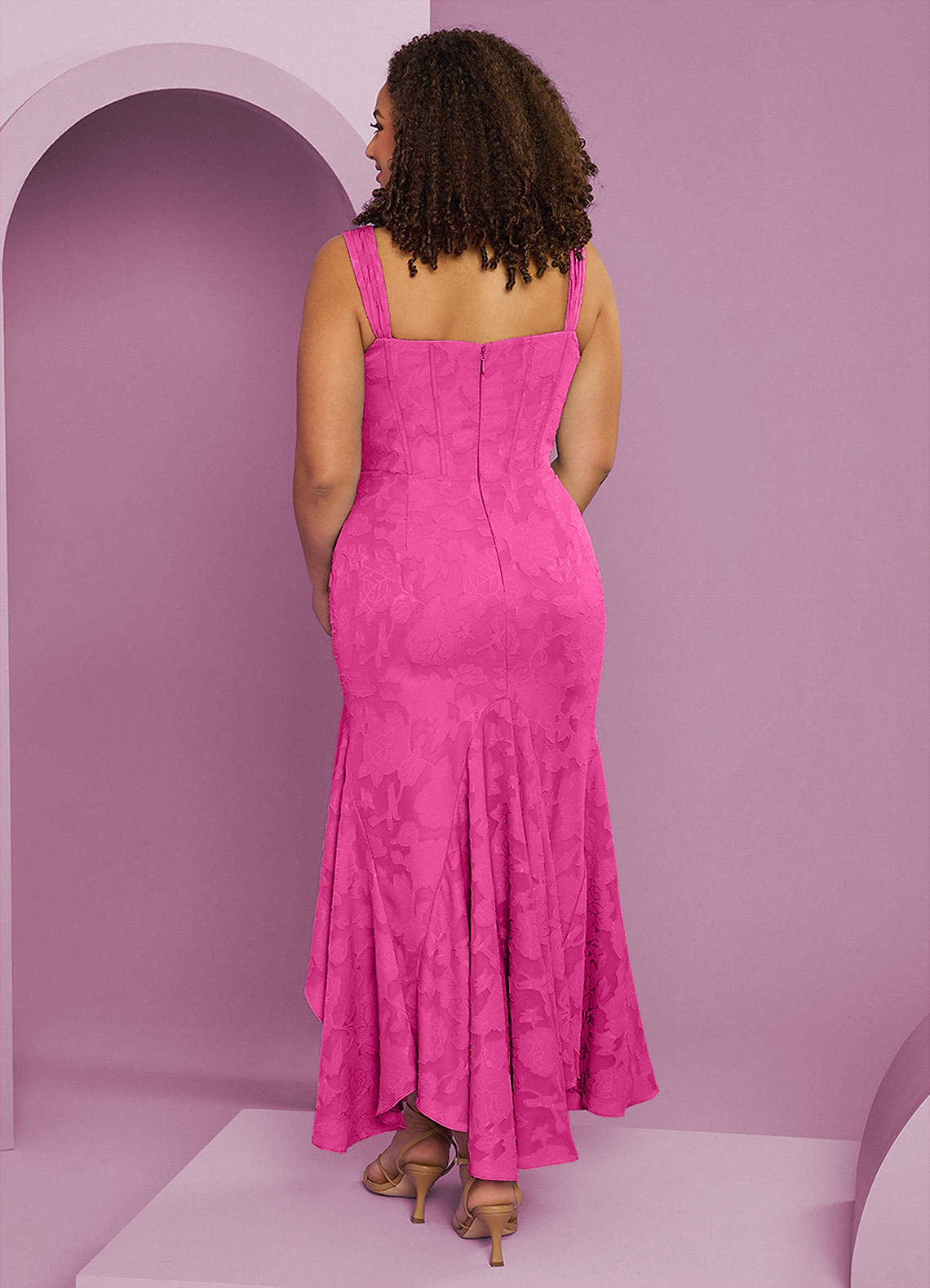 Barbie ♥ Azazie Robes de demoiselle d'honneur Robe Fourreau en Blumen-Burnout Fente Latérale Barbie Rose image10