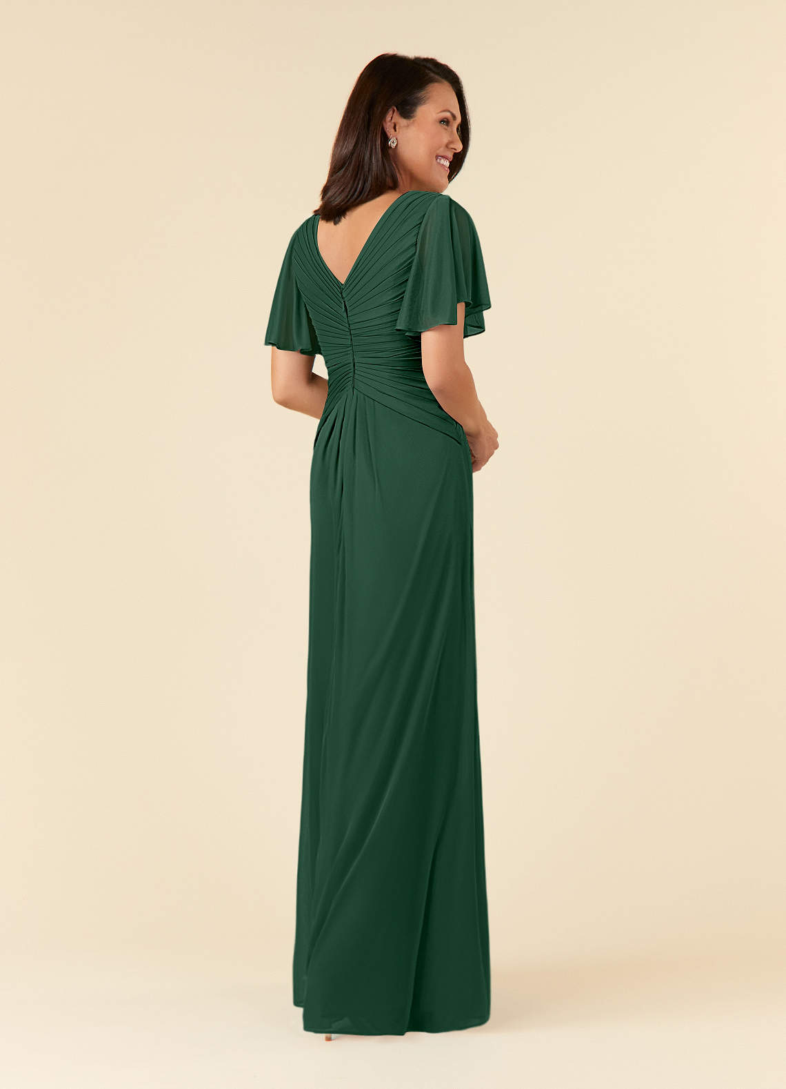 Azazie Emmeline Mother of the Bride Dresses Dark Green A-Line V-Neck Pleated Mesh Dress image3