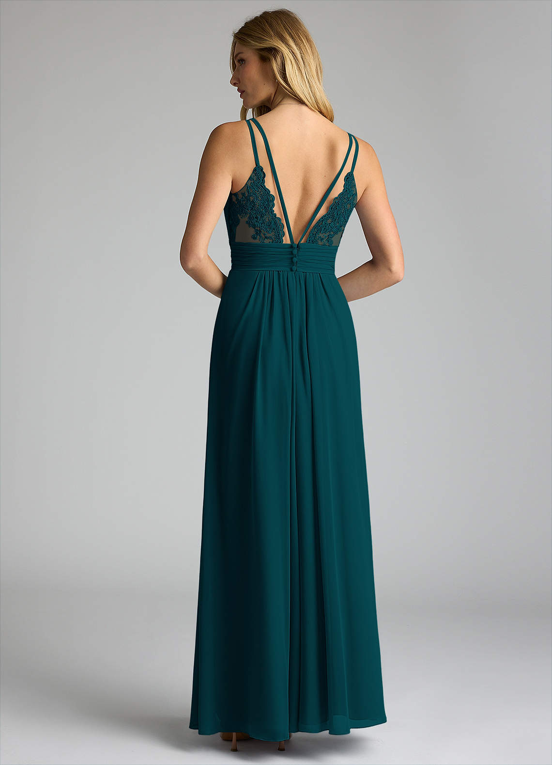 chinese dress ladies Duntery V-Neck Lace Back Long Bridesmaid Dress, Burgundy main image 0