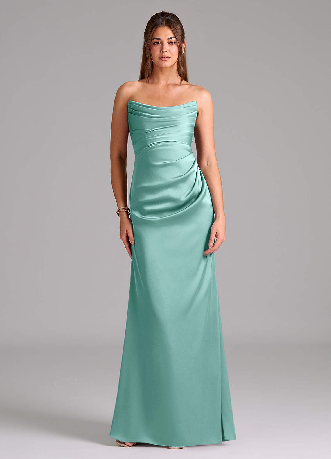 Azazie Lucille Vestidos de damas de honor Vestido de Aqua de Satén Elástico de Corte Sirena Convertible con Sin tirantes image1