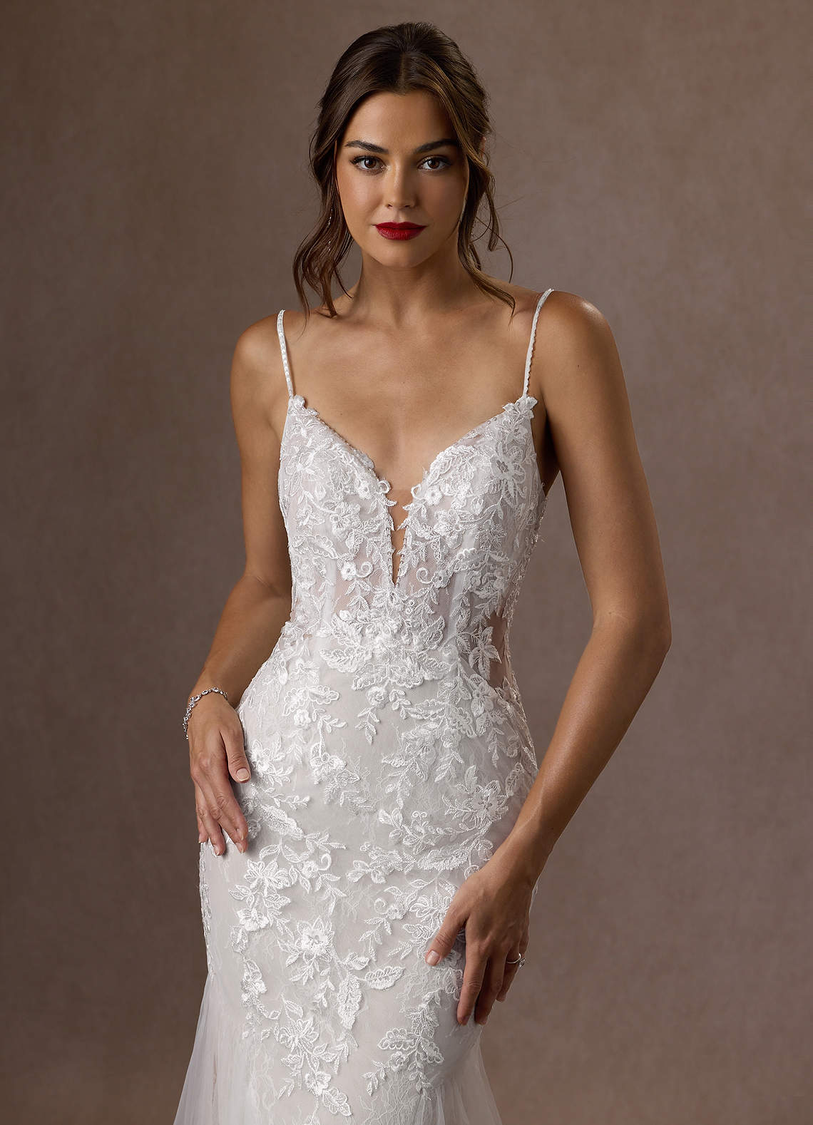Azazie Leonie Wedding Dresses Diamond White Mermaid V-Neck Sequins Tulle Dress image12