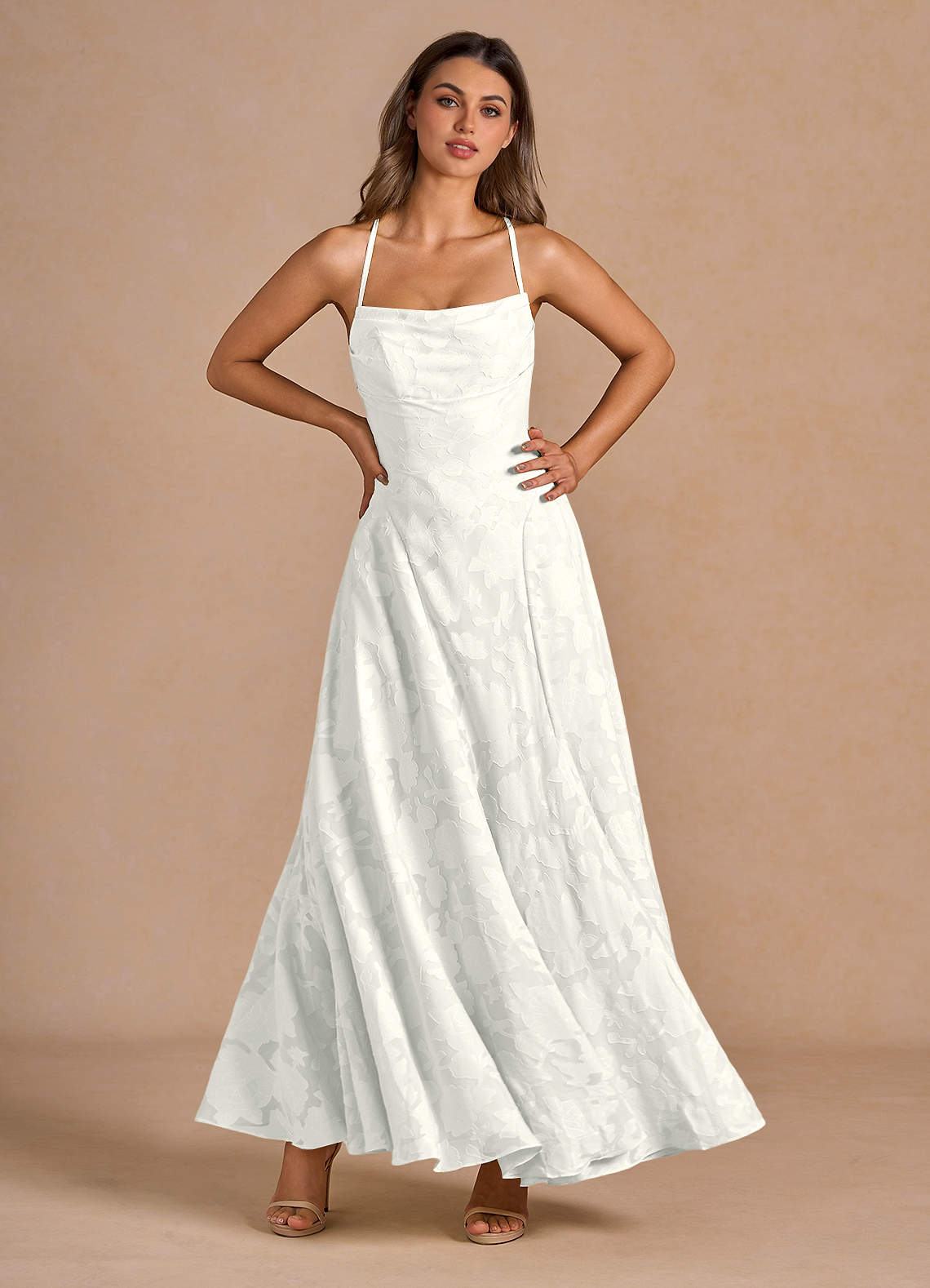 fitted lace wedding dress Meredith Long Sleeve Cut-Out Maxi Dress White