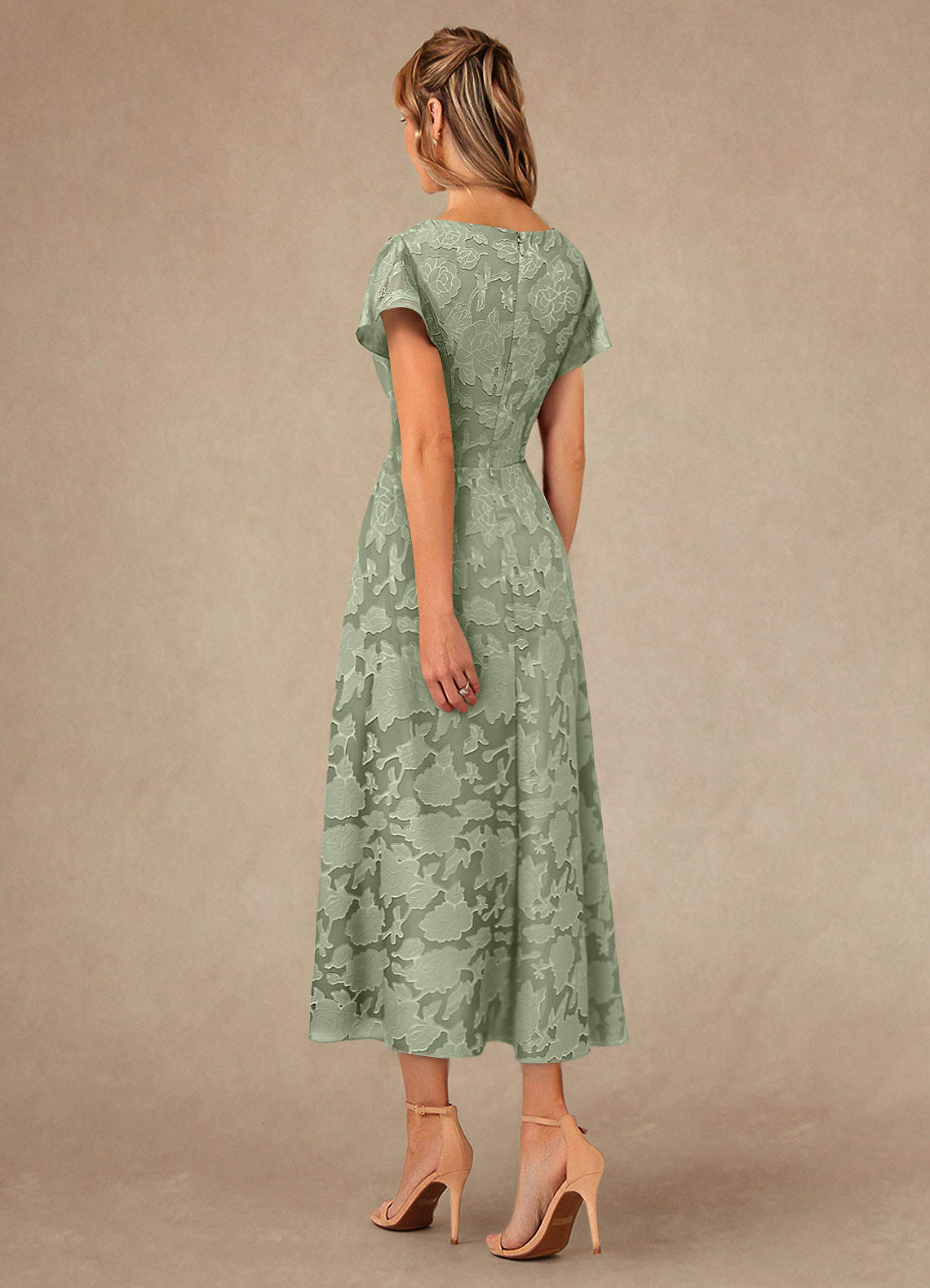 Azazie Vera Mother of the Bride Dresses Agave A-Line Pleated Floral Burnout Dress image2