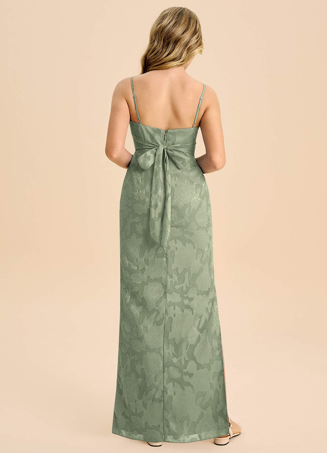 Azazie Mai Junior Agave Sheath Pleated Floral Burnout Dress image1