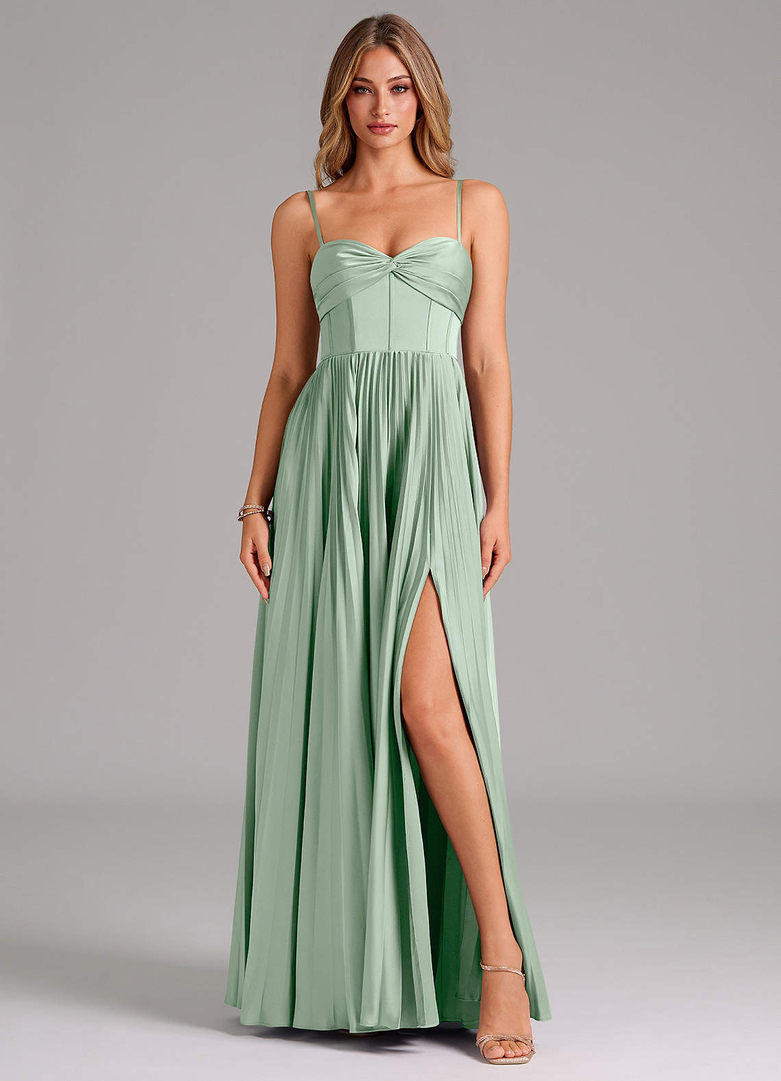 Azazie Tyla Bridesmaid Dresses Agave A-Line Sweetheart Neckline Stretch Satin Dress image1