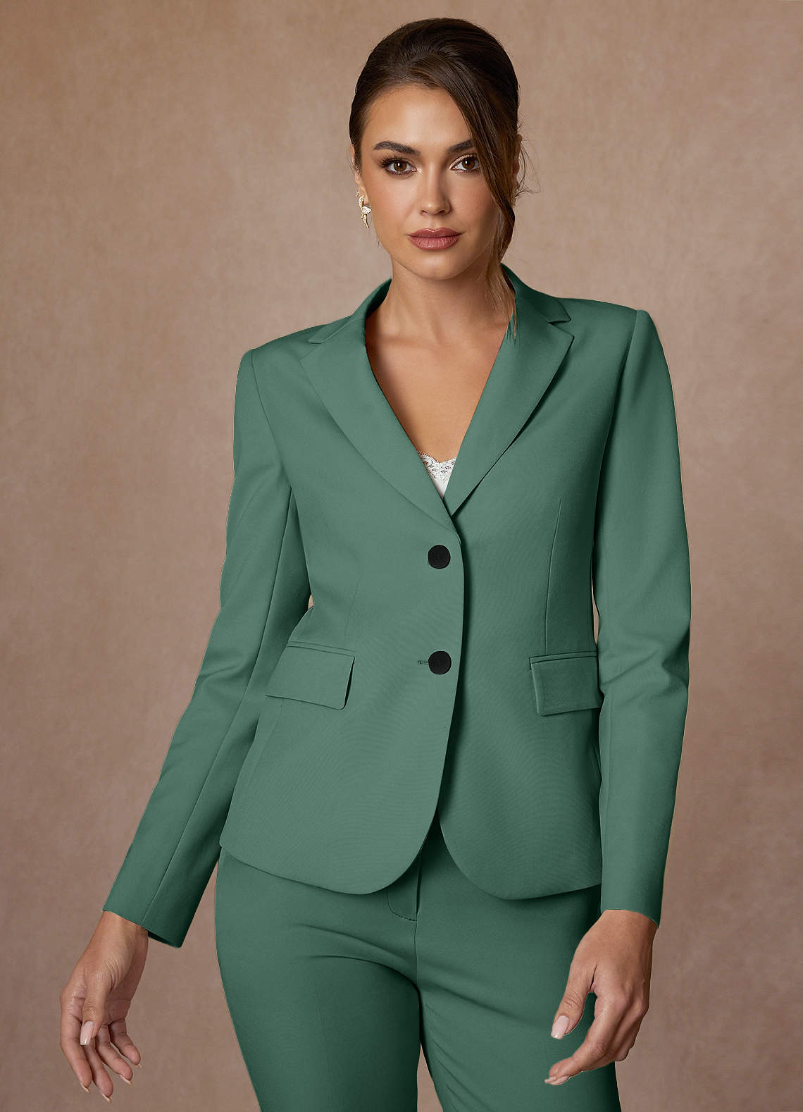 front Whitney Eucalyptus Structured Stretch Blazer