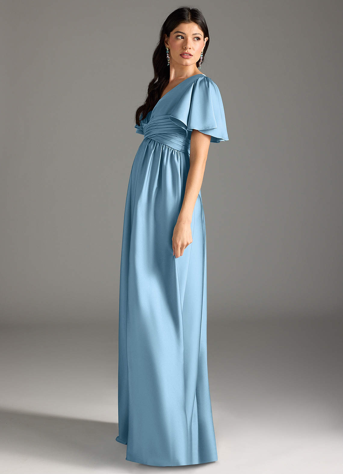 Azazie Verna Maternity Bridesmaid Dresses A-Line Ruched Stretch Satin Floor-Length Dress image6