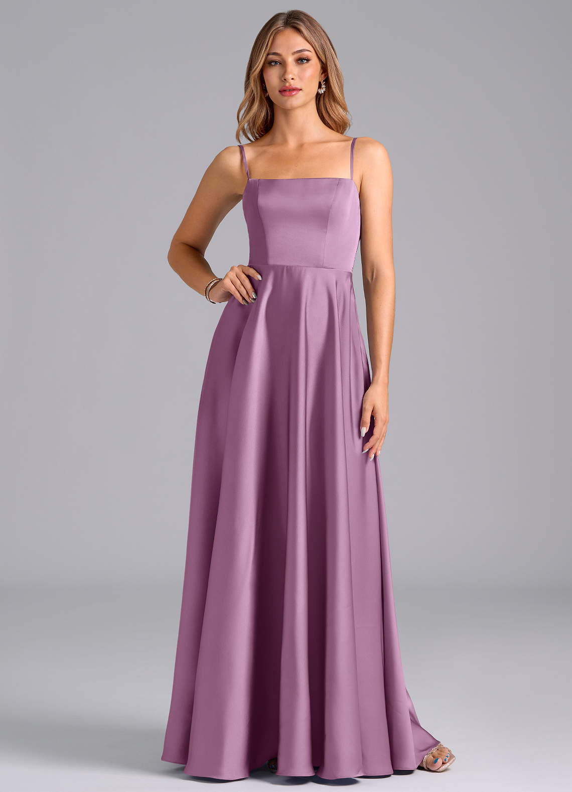 Azazie Elita Bridesmaid Dresses Wisteria A-Line Pleated Stretch Satin Dress image1