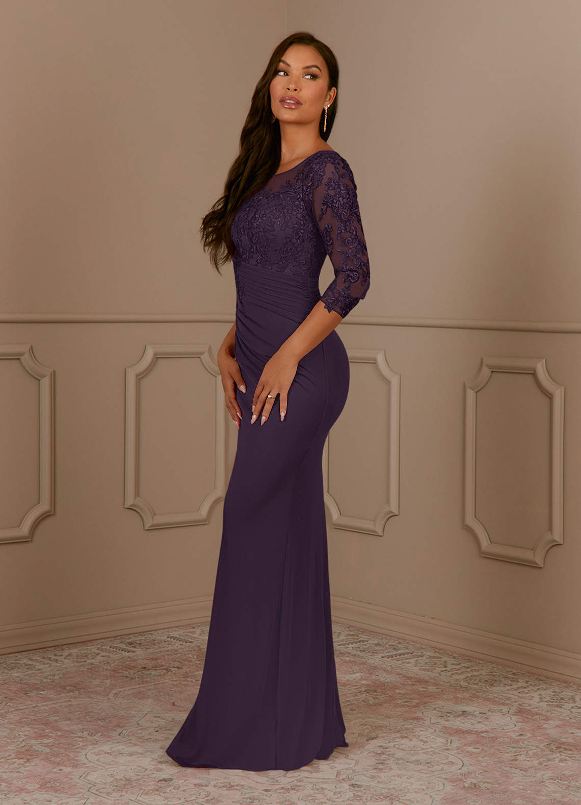 Azazie Fatemah Plum Mermaid Scoop Lace Lace Dress | Azazie