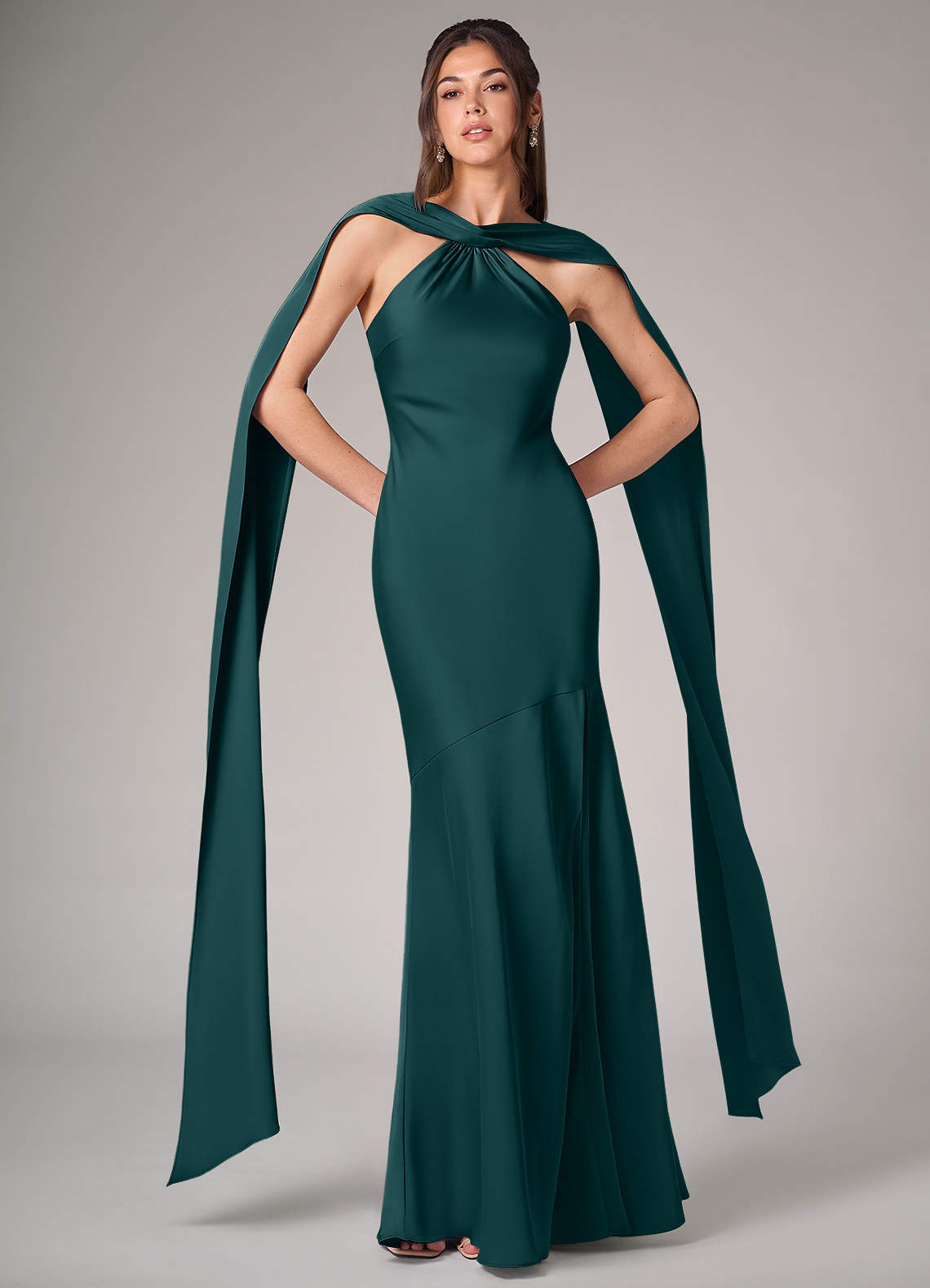 Azazie Kinsley Vestidos de madrinha de casamento Vestir Pinho de Cetim elástico de sereia com Fenda Lateral image1