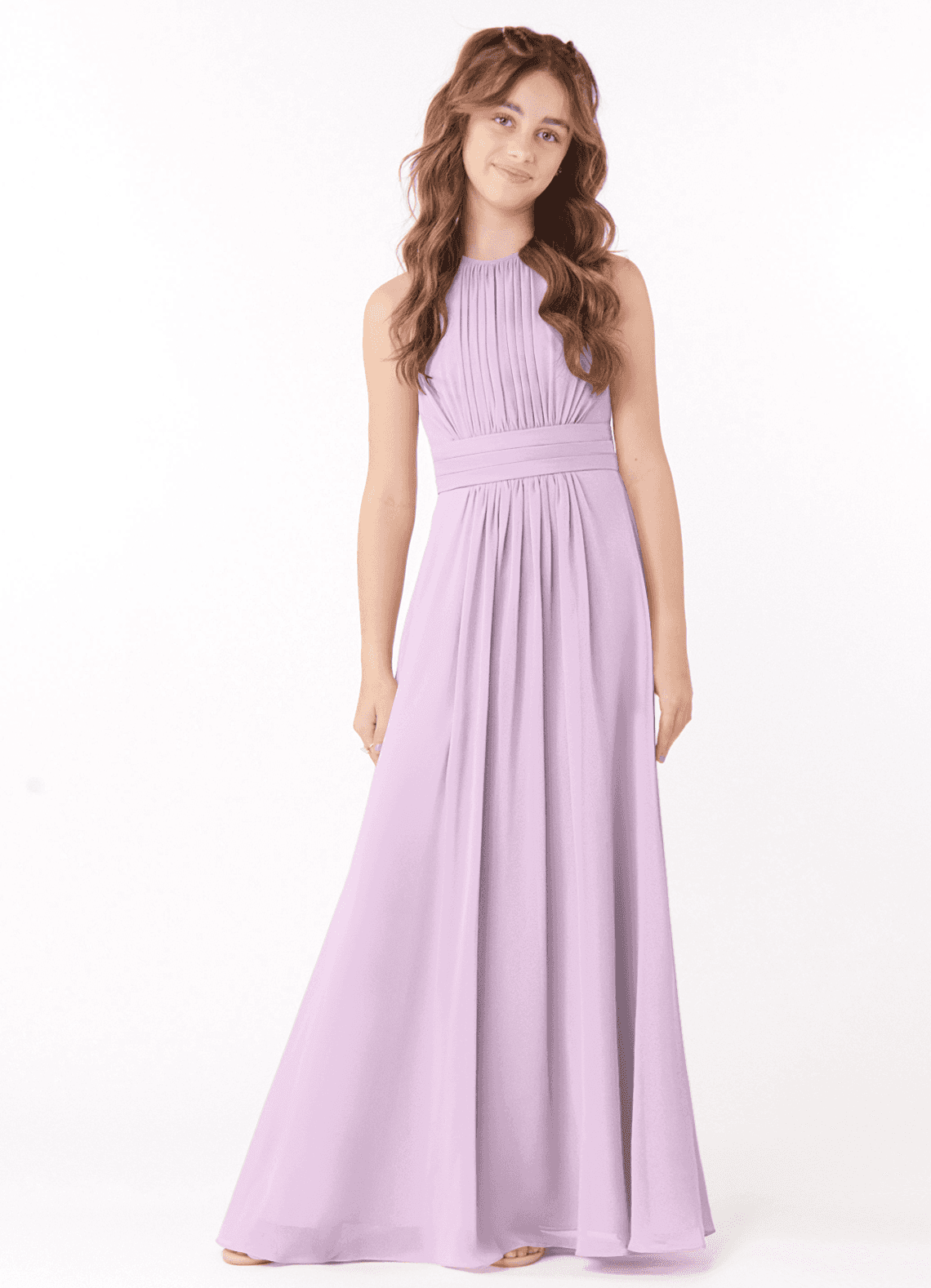 Azazie Bonnie Junior A-Linie Plissee Chiffon Kleid Frostiges Flieder image1