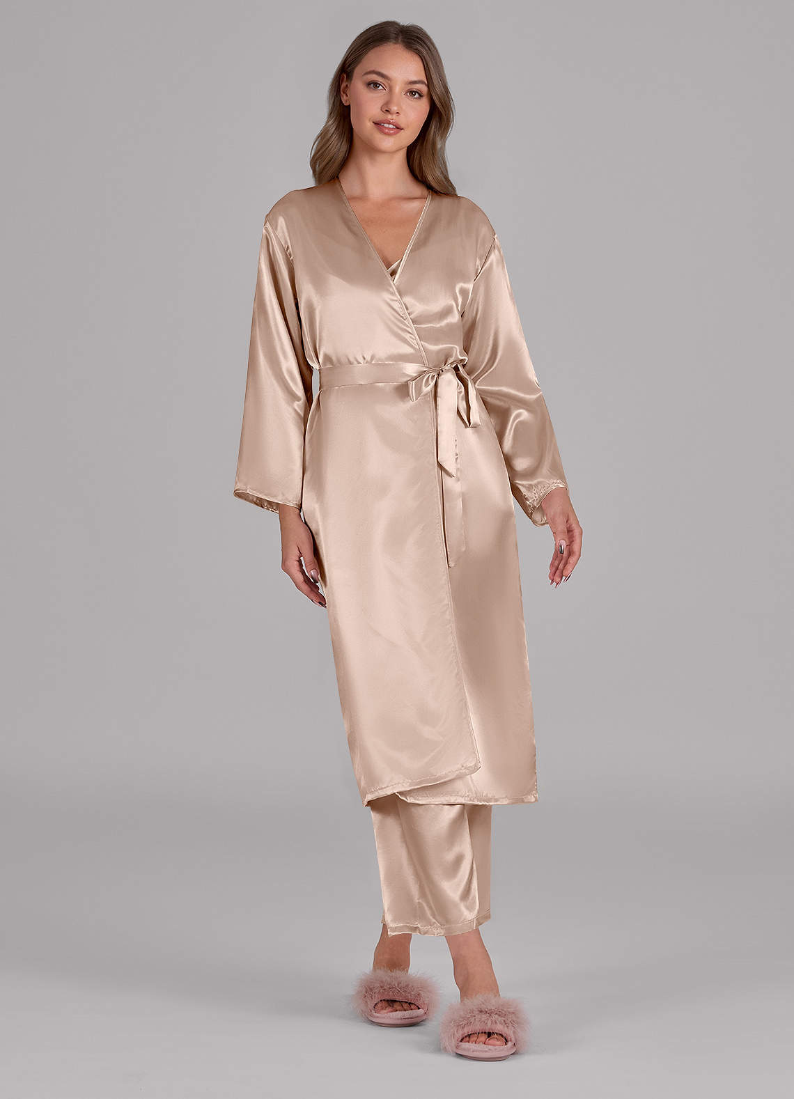 front Satin Long Sleeves 3-Piece Loungewear Set