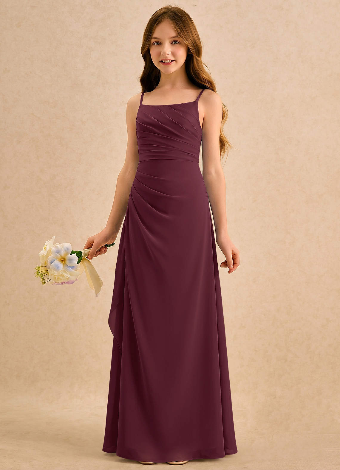 Azazie Cannoli Girls Formal Flower Girl Dresses Cabernet A-Line Pleated Chiffon Dress image2