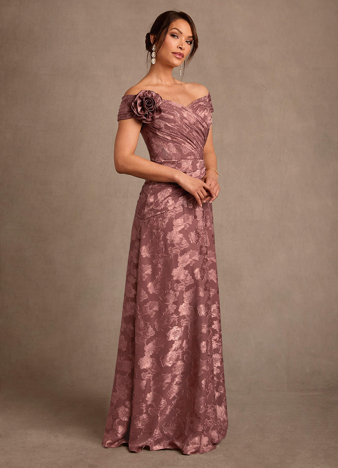 Azazie Bernadette Desert Rose A-Line Off the Shoulder Floral