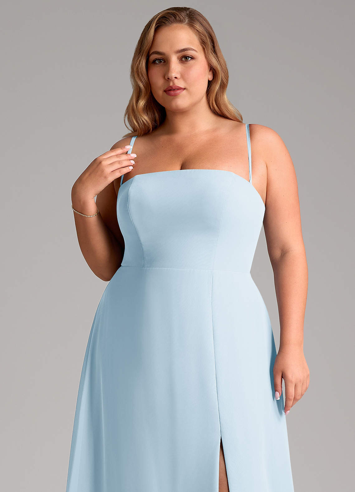 Azazie Wren Abiti da Damigella Abito Convertibile A-Line in Chiffon Spacco Laterale Azzurro image10