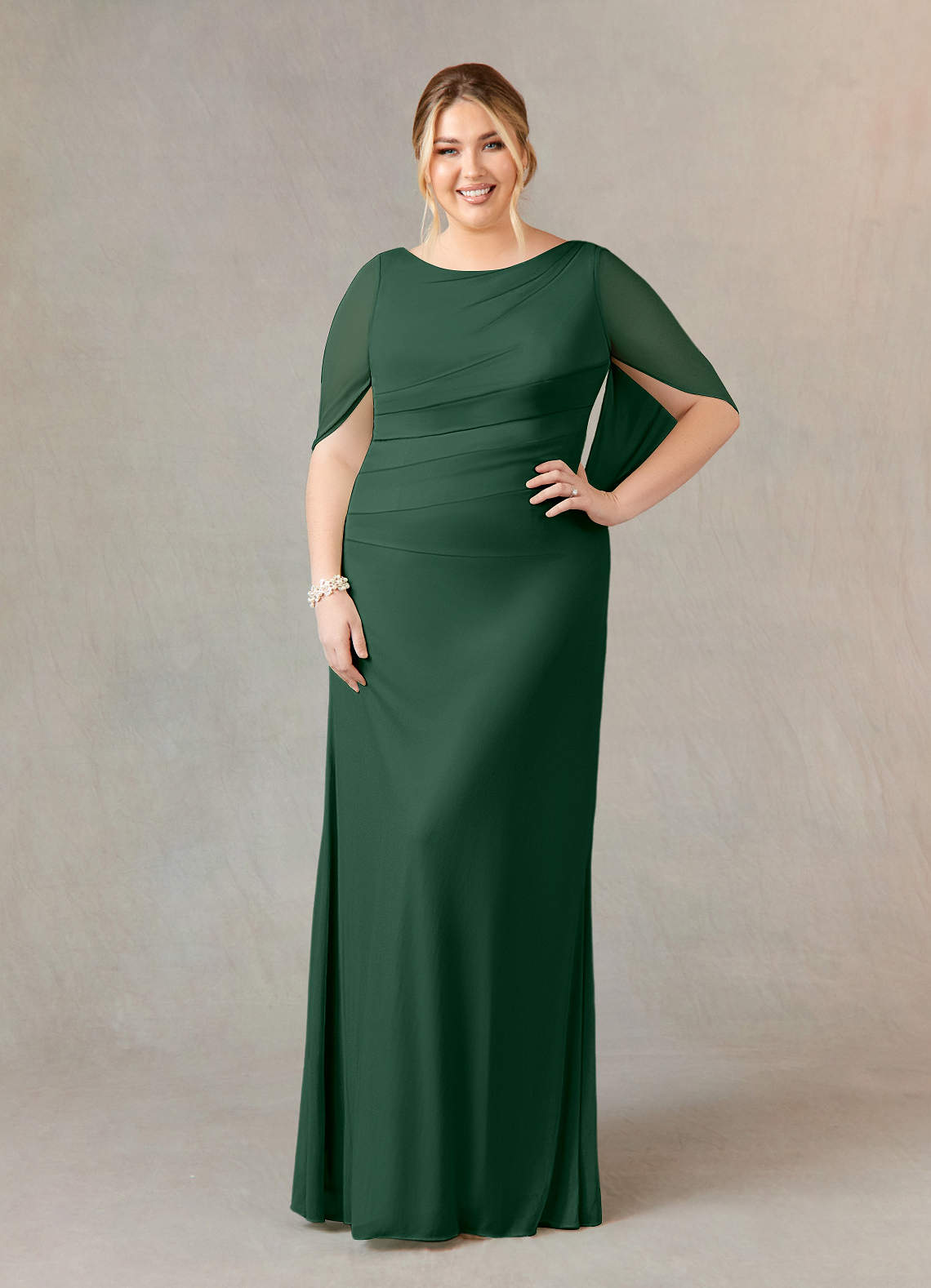 Azazie Belladonna Mother of the Bride Dresses Dark Green Mermaid Scoop Pleated Mesh Dress image1
