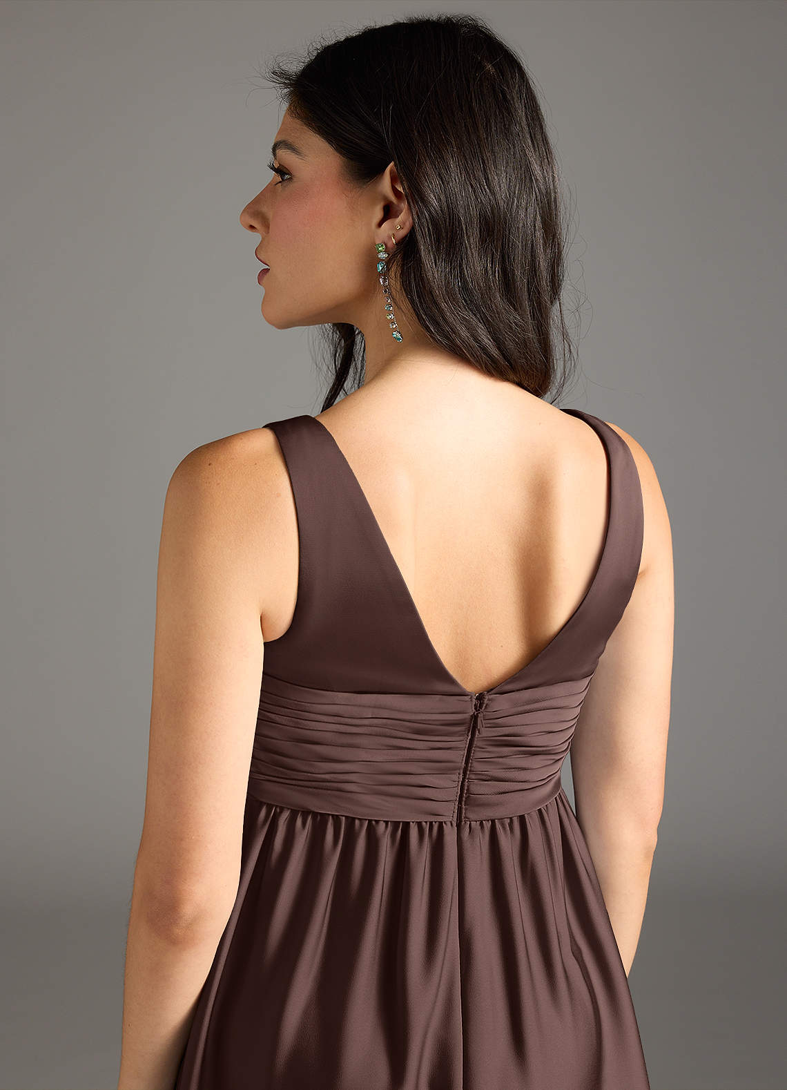 Azazie Yetta Maternity Bridesmaid Dresses A-Line Pleated Stretch Satin Floor-Length Dress image4