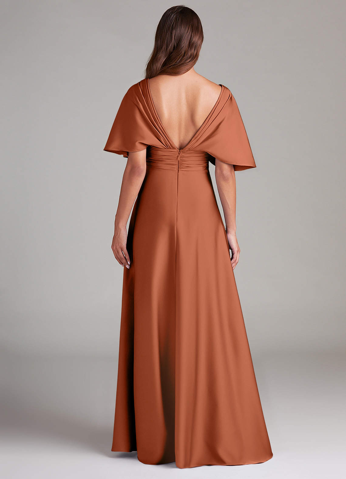 Azazie Pamela Robes de demoiselle d'honneur Robe Trapèze en Satin extensible Plissée Rose De Cèdre image1