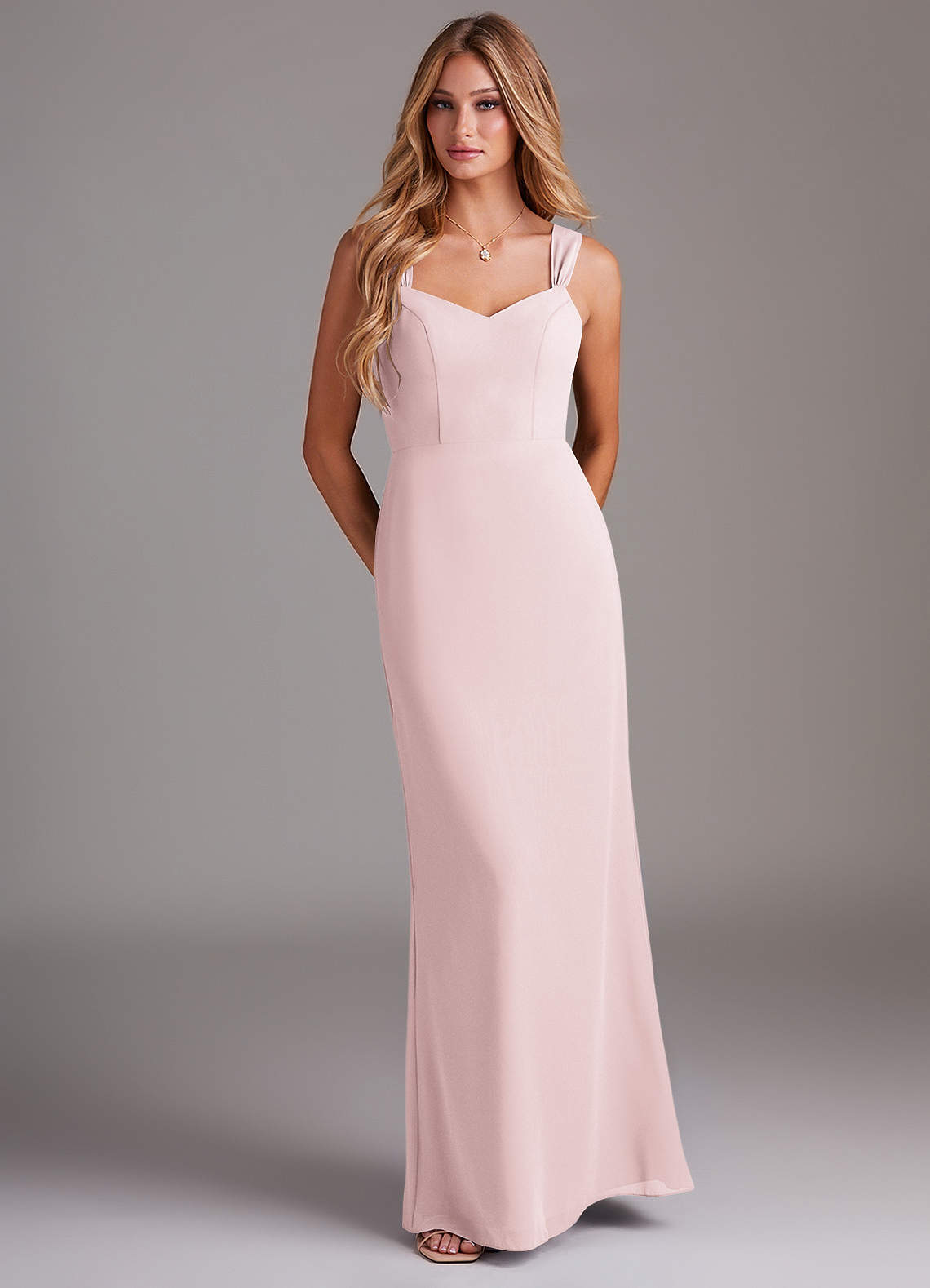 Azazie Denice Jurken voor bruidsmeisjes Jurk van Chiffon met Kolom Geplooid Blozend Roze image1