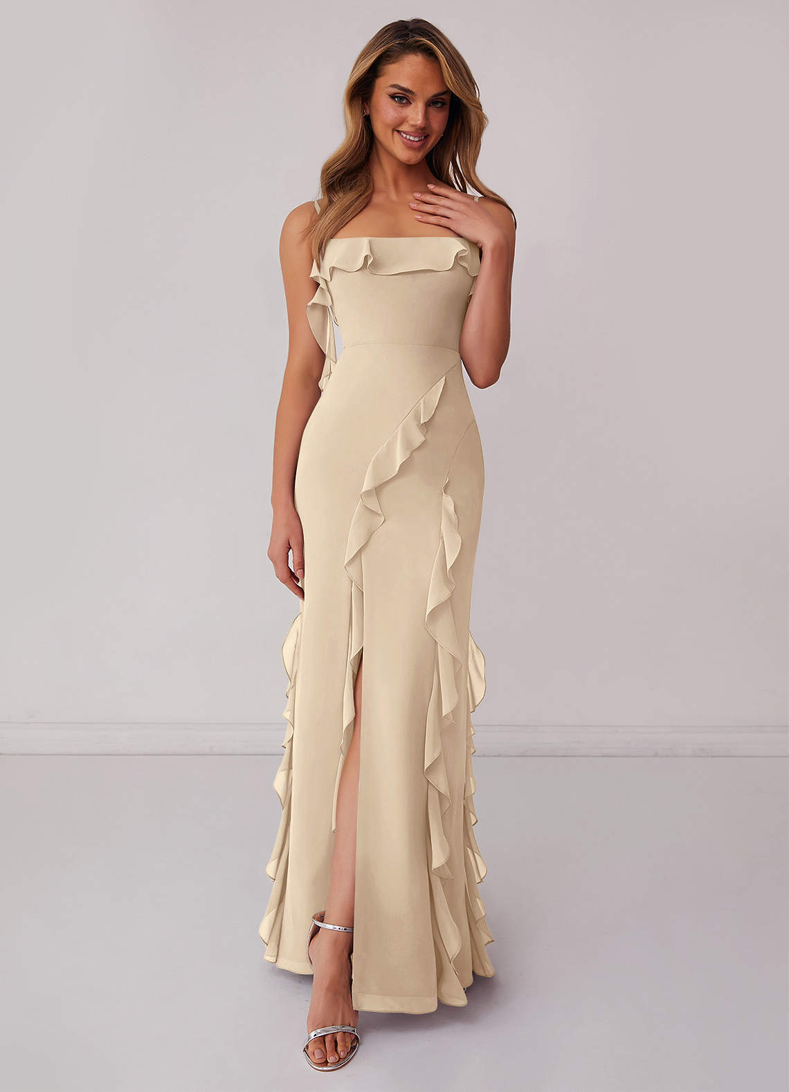 Barbie  AZAZIE 1001 Ready to Ship Champagne Chiffon Bridesmaid Dresses |  Azazie