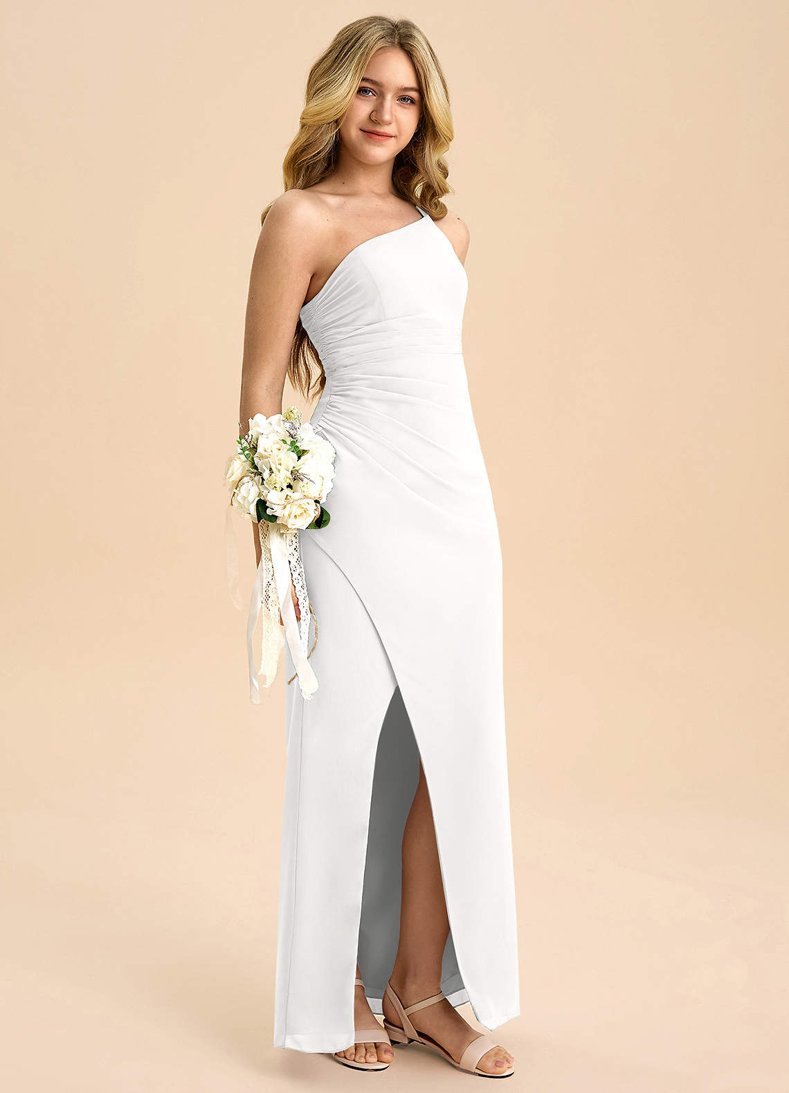 white chiffon junior bridesmaid dresses Look! Auroural Girls Chiffon Junior Bridesmaid Dress With Bow Straps Long A-Line Slit Formal Gown For Wedding Party5-14Years, Girl's, Size: 9 Years,