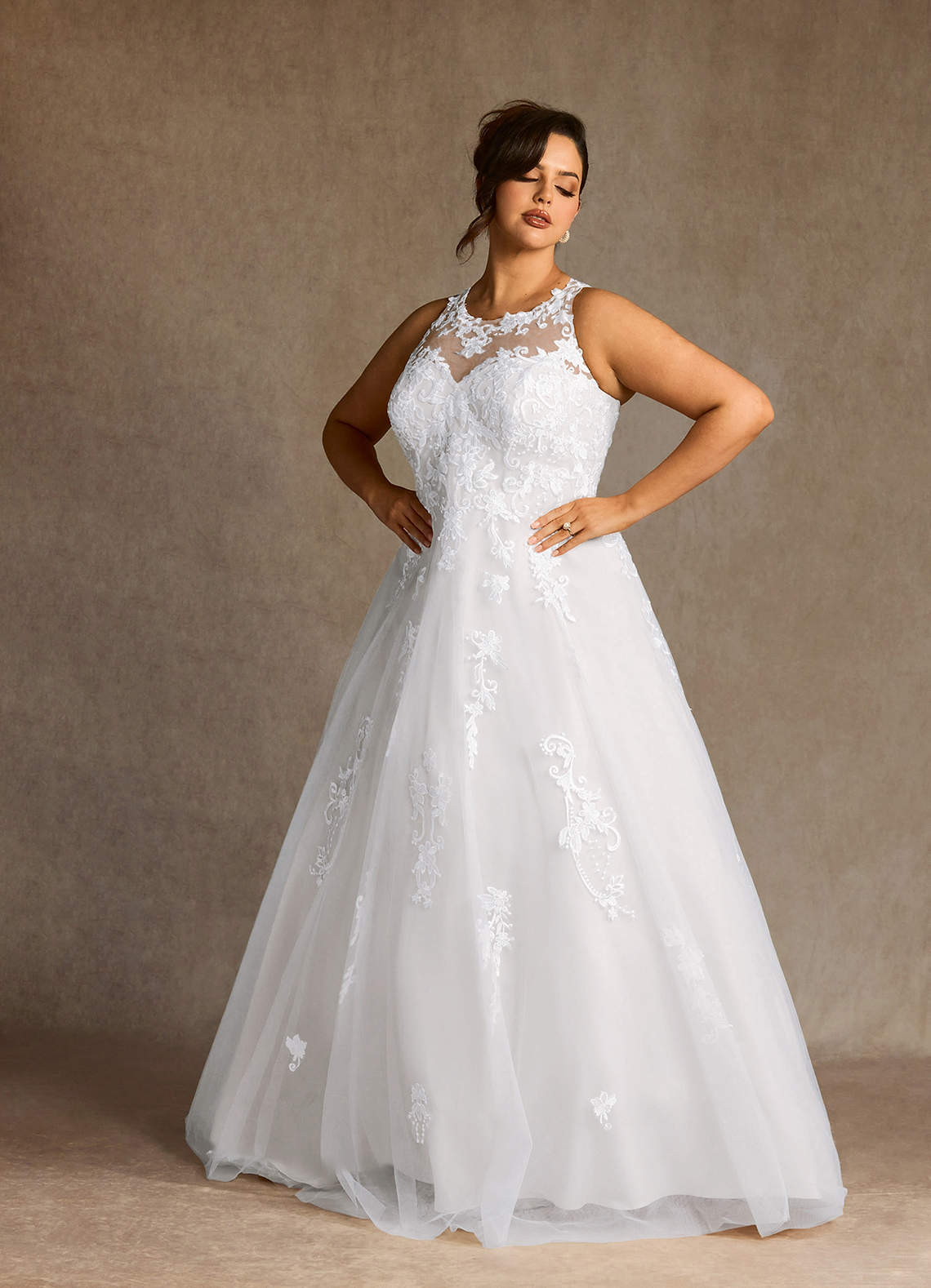 Azazie Melrose Wedding Dresses Diamond White A-Line Sweetheart Lace Tulle Dress image1