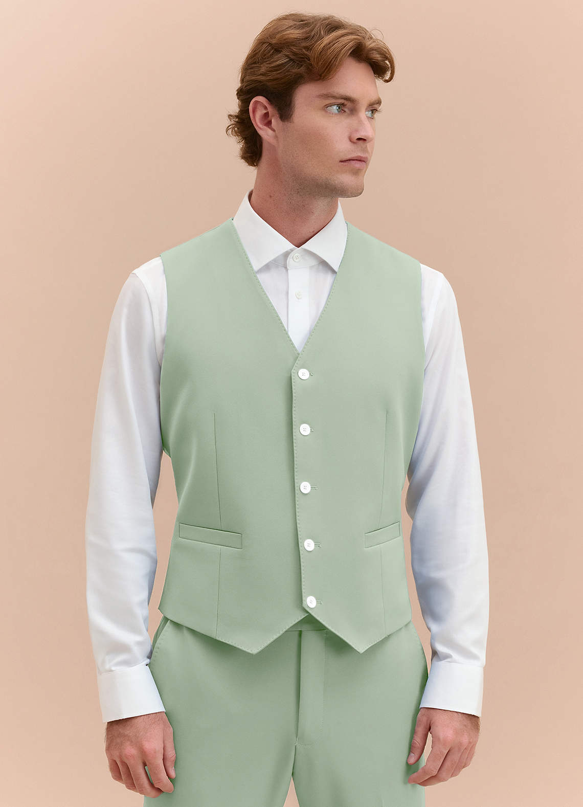 James Dusty Sage Structured Stretch Suit Vest | Slim Regular Suit