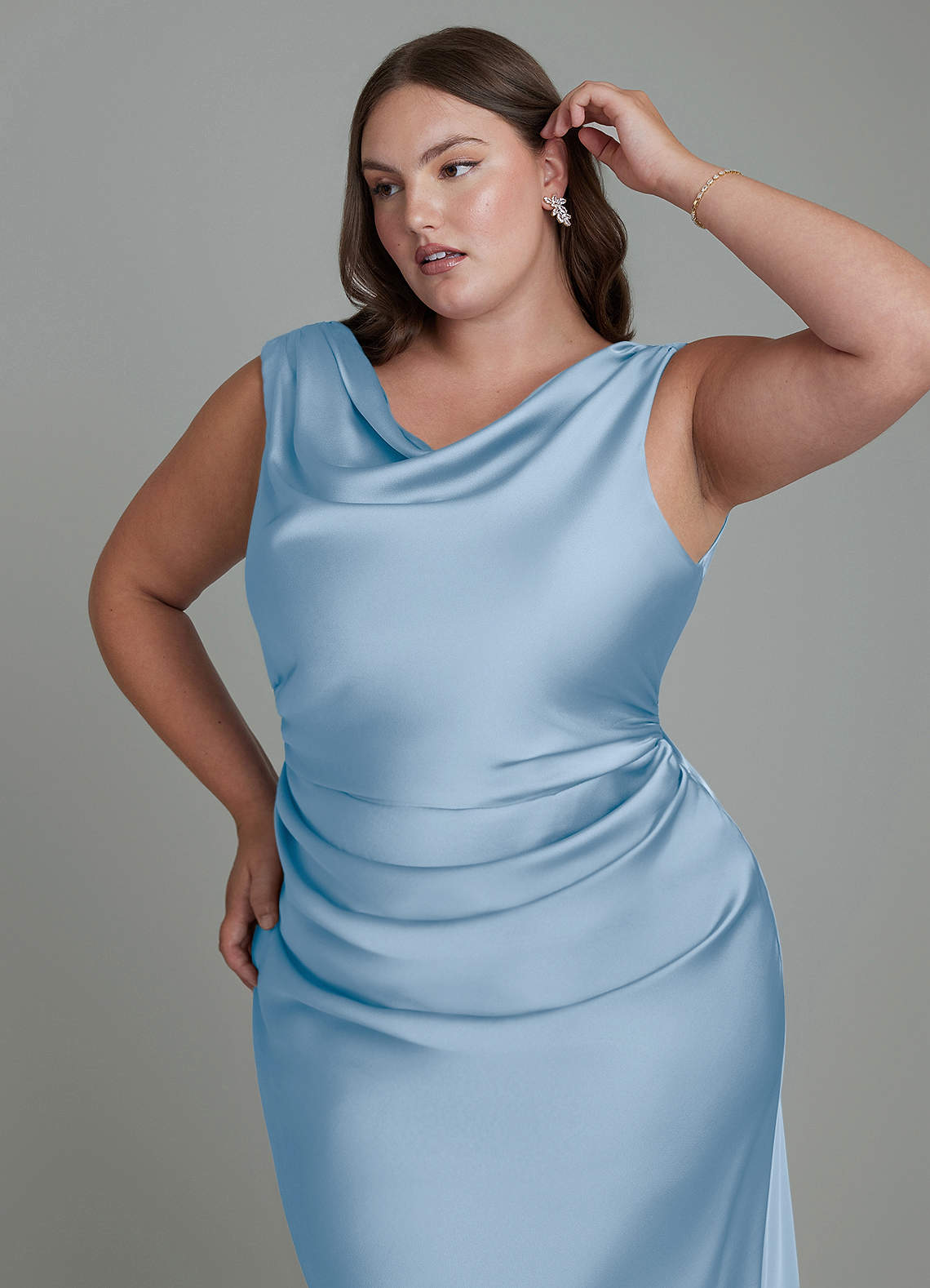 Azazie Kieryn Bridesmaid Dresses Powder Blue Mermaid Pleated Stretch Satin Dress image11